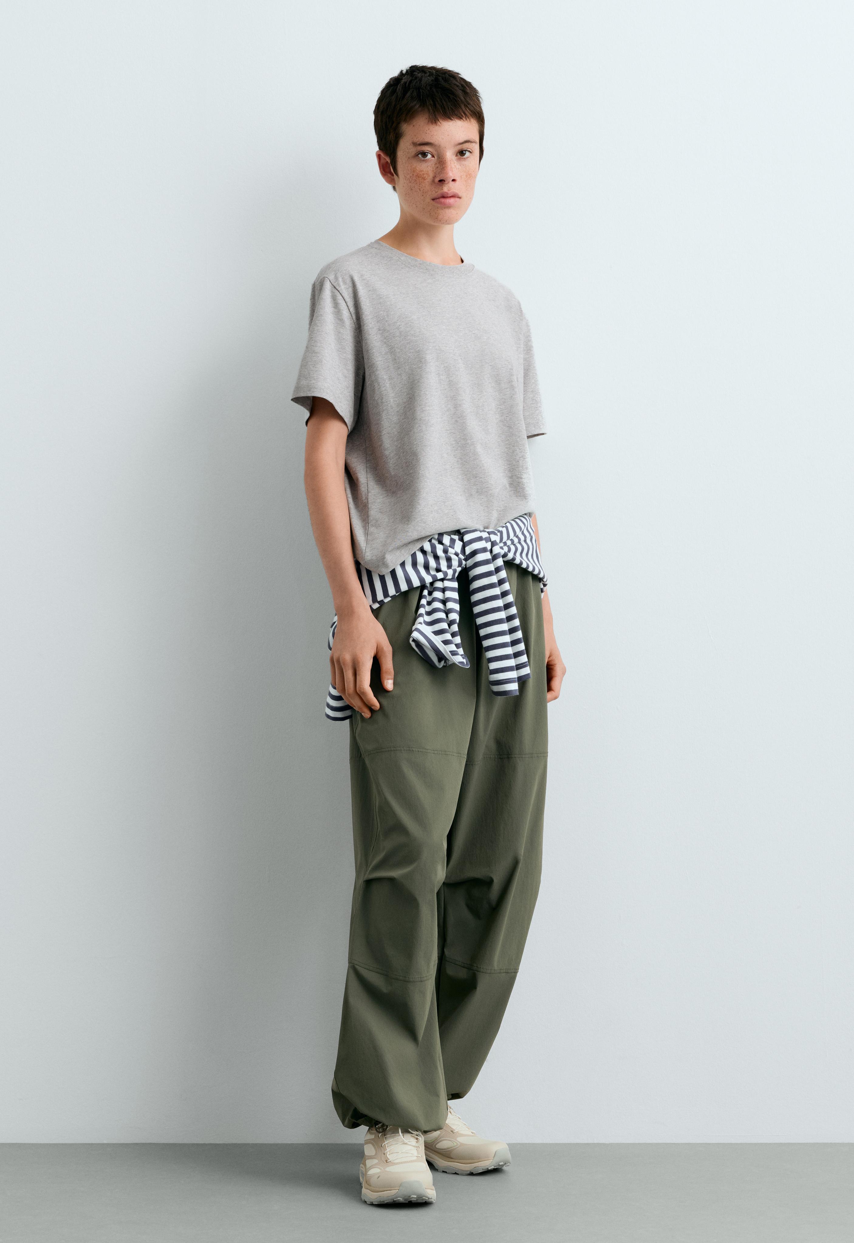 Boxy short-sleeved cotton blend T-shirt — PALE GREY