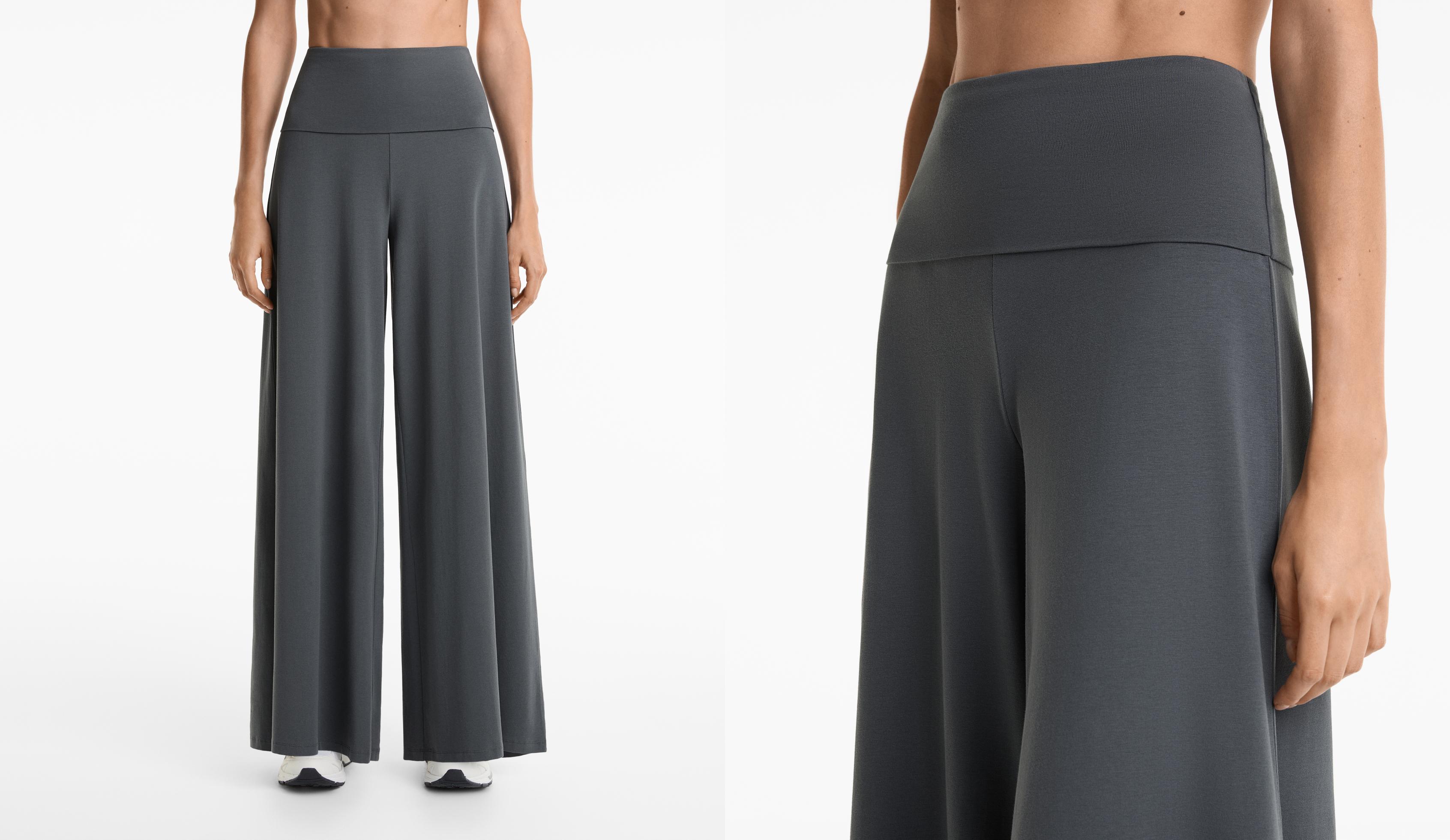 Foldover waist cotton blend palazzo trousers
