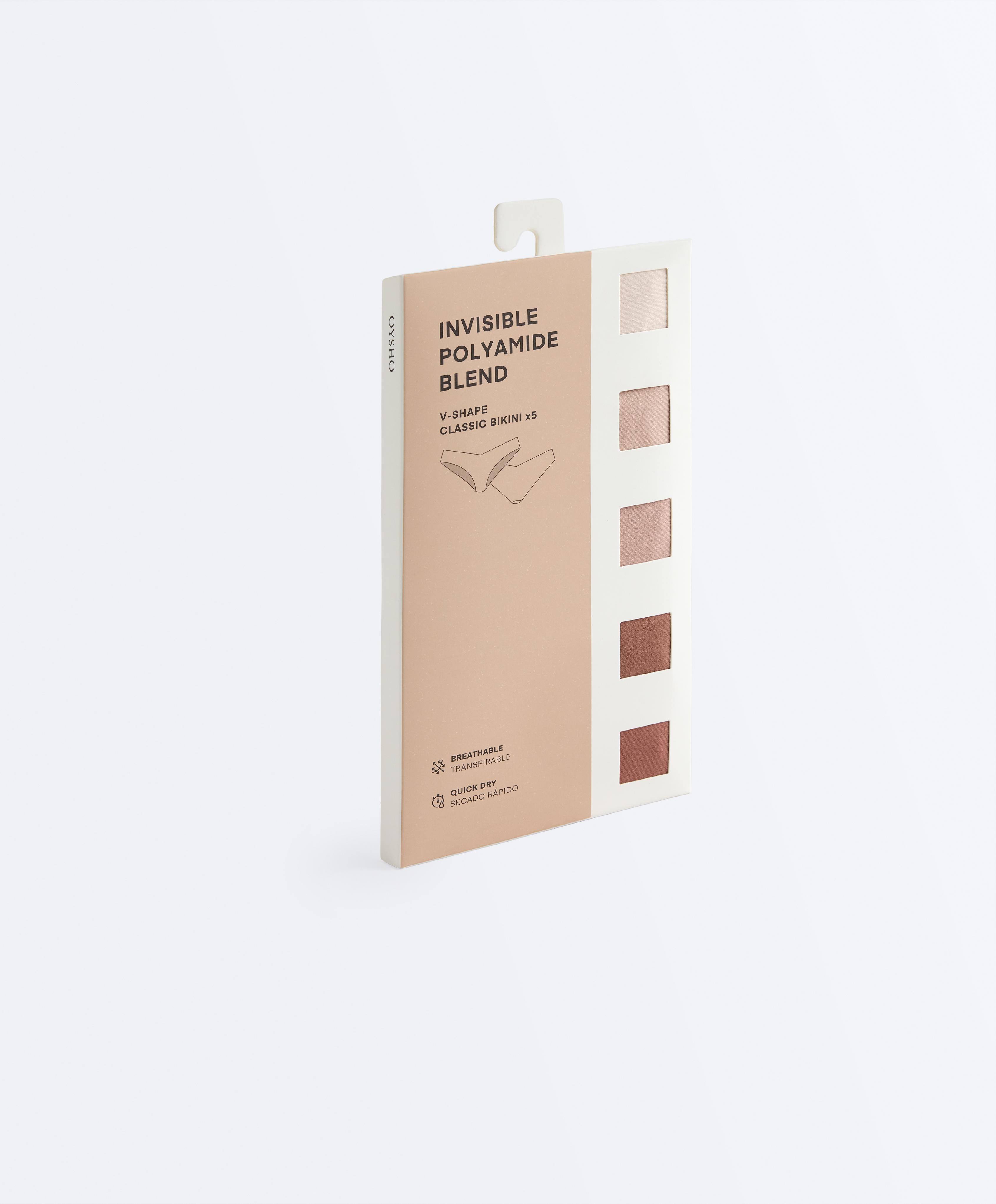 5 invisible polyamide blend classic V-cut briefs — BEIGE