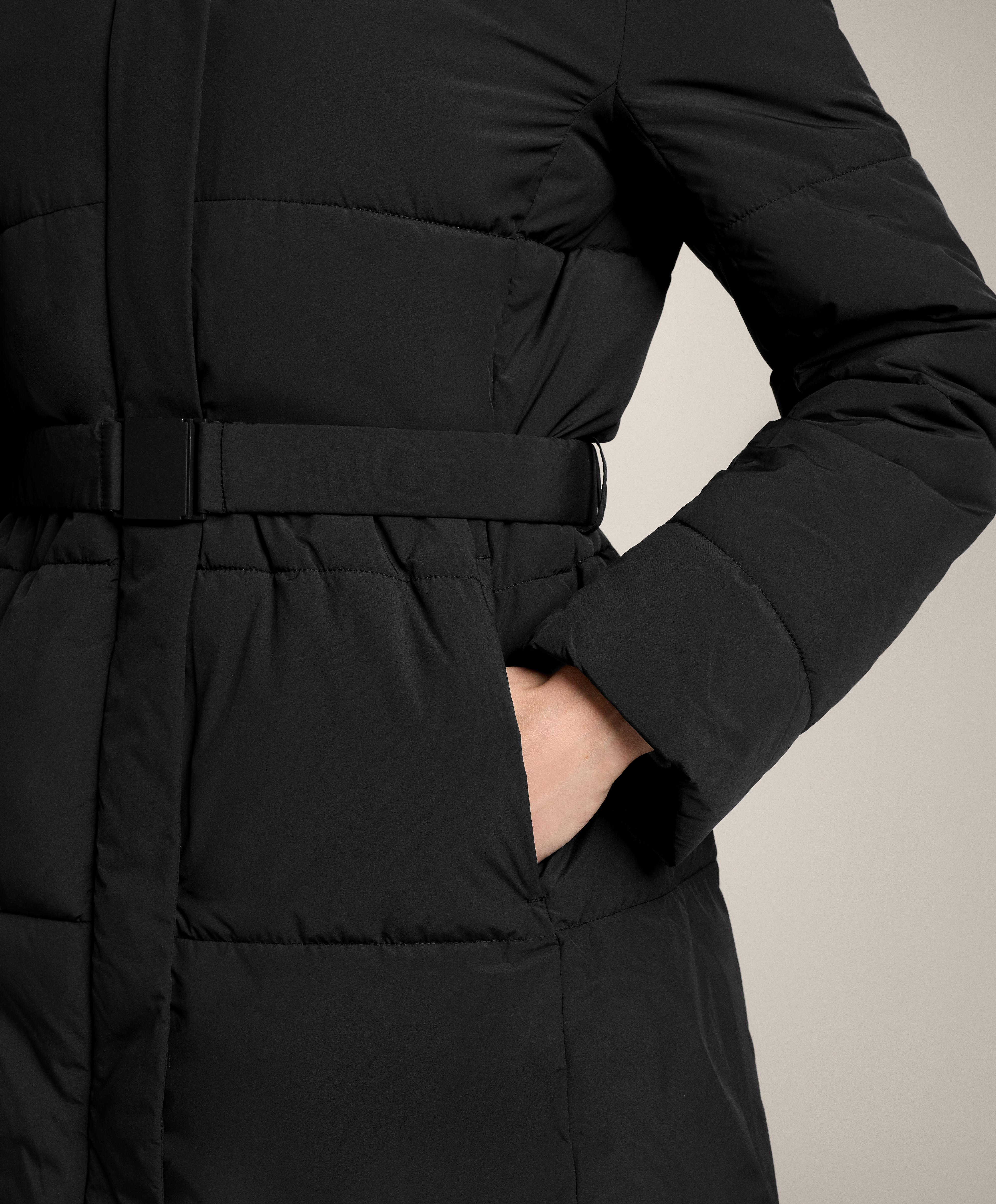 Water-repellent Primaloft® padded midi jacket — BLACK