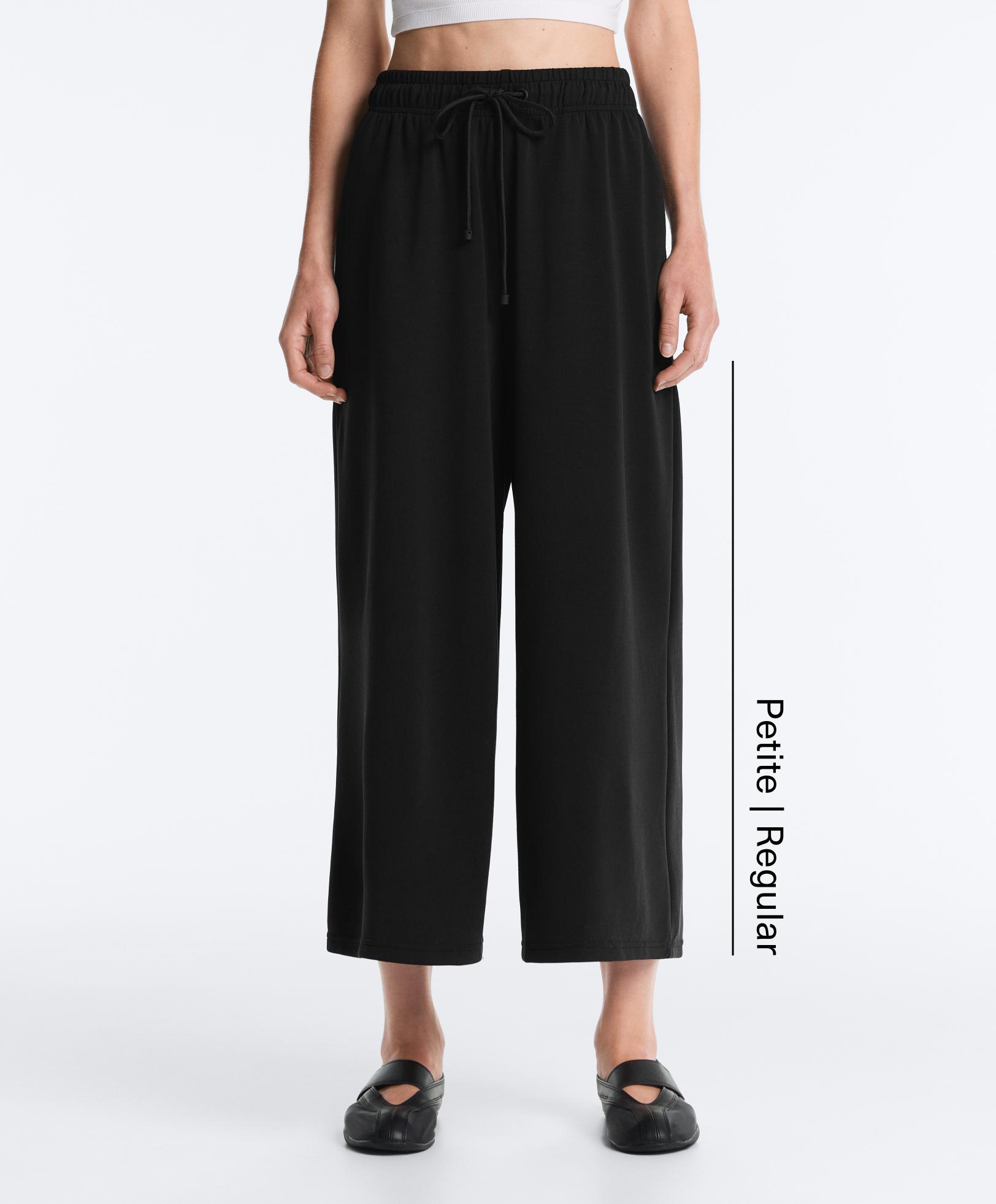 Soft-touch wide-leg crop trousers with modal — BLACK