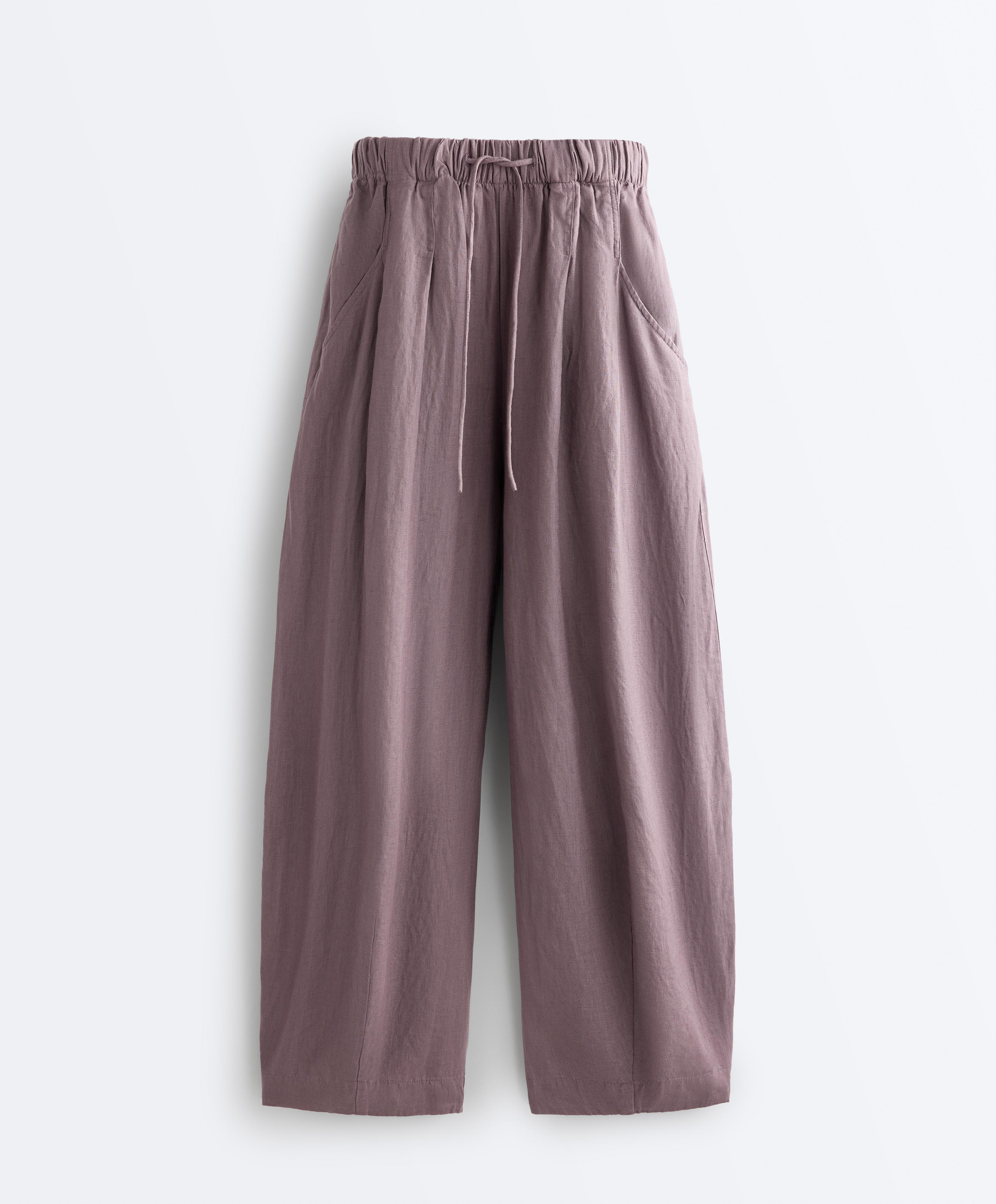 100% linen balloon trousers — DUSTY LILAC