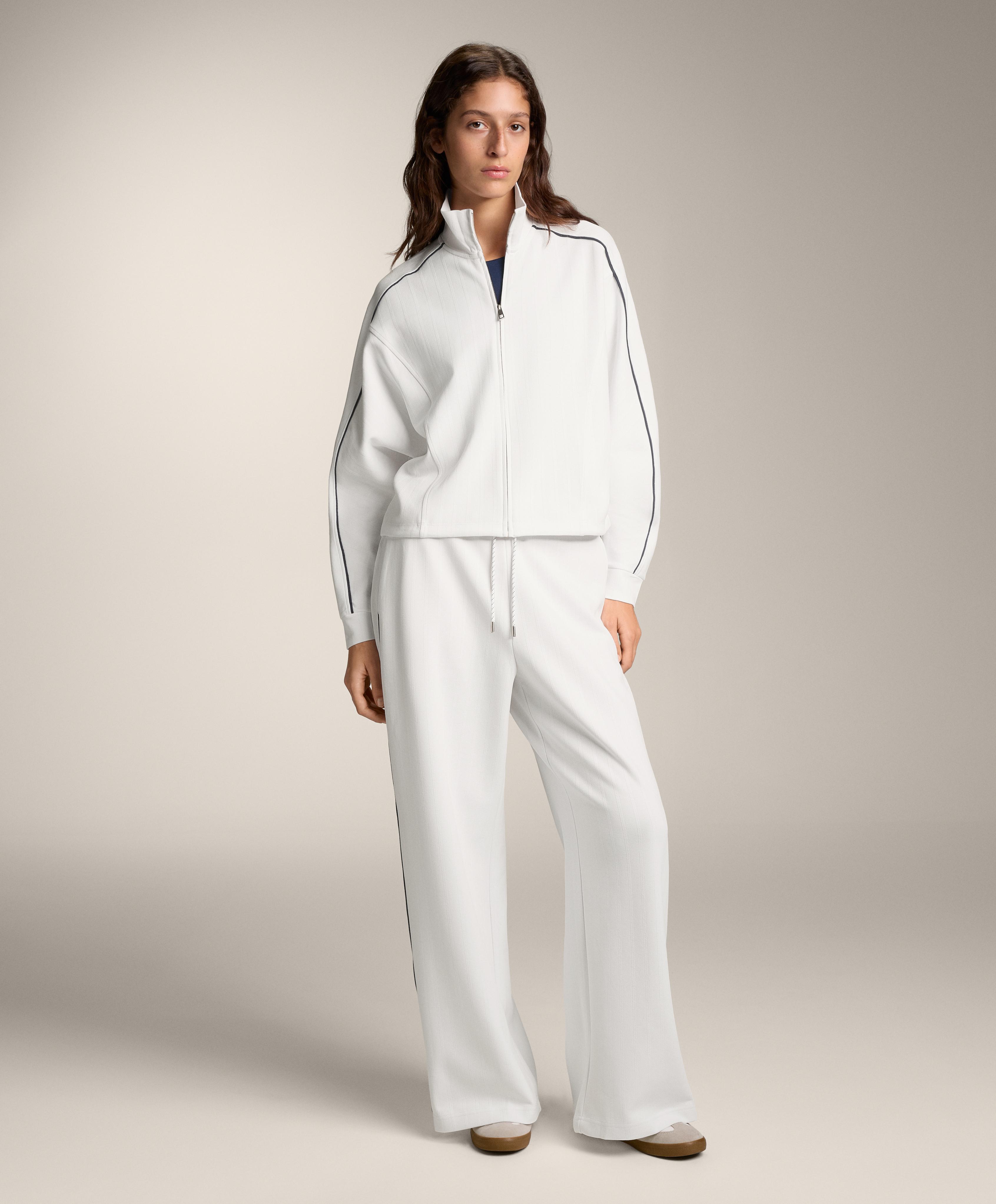 Piqué jacket with side piping and cotton — WHITE 
