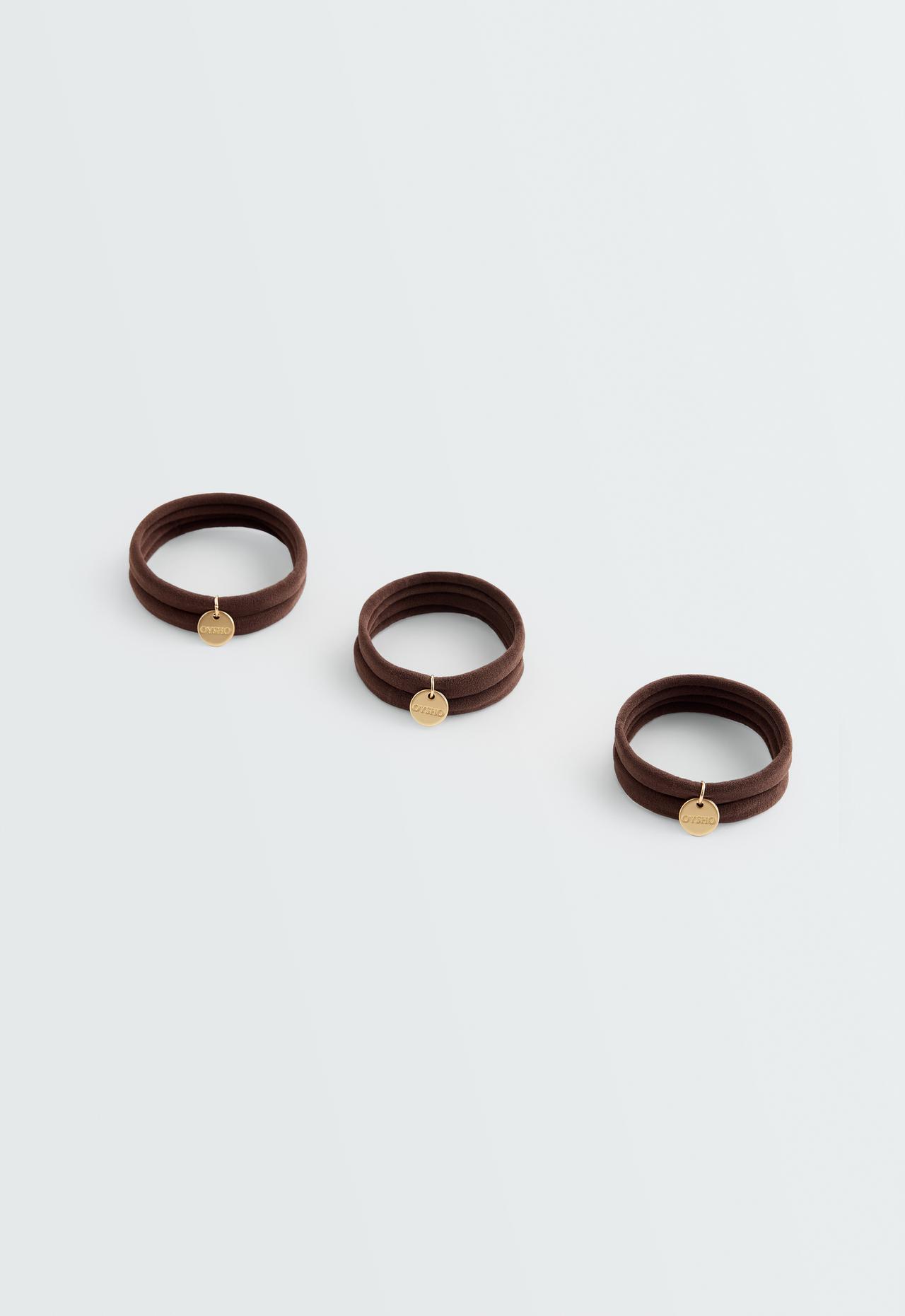 6 Oysho plaque hair ties — CHOCOLATE      