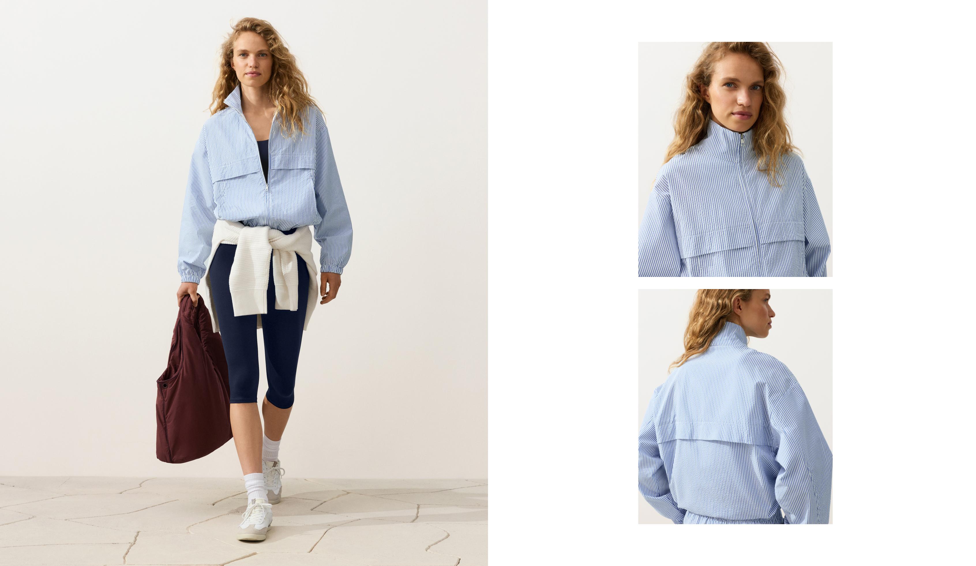 Cotton blend striped Track jacket — PALE BLUE