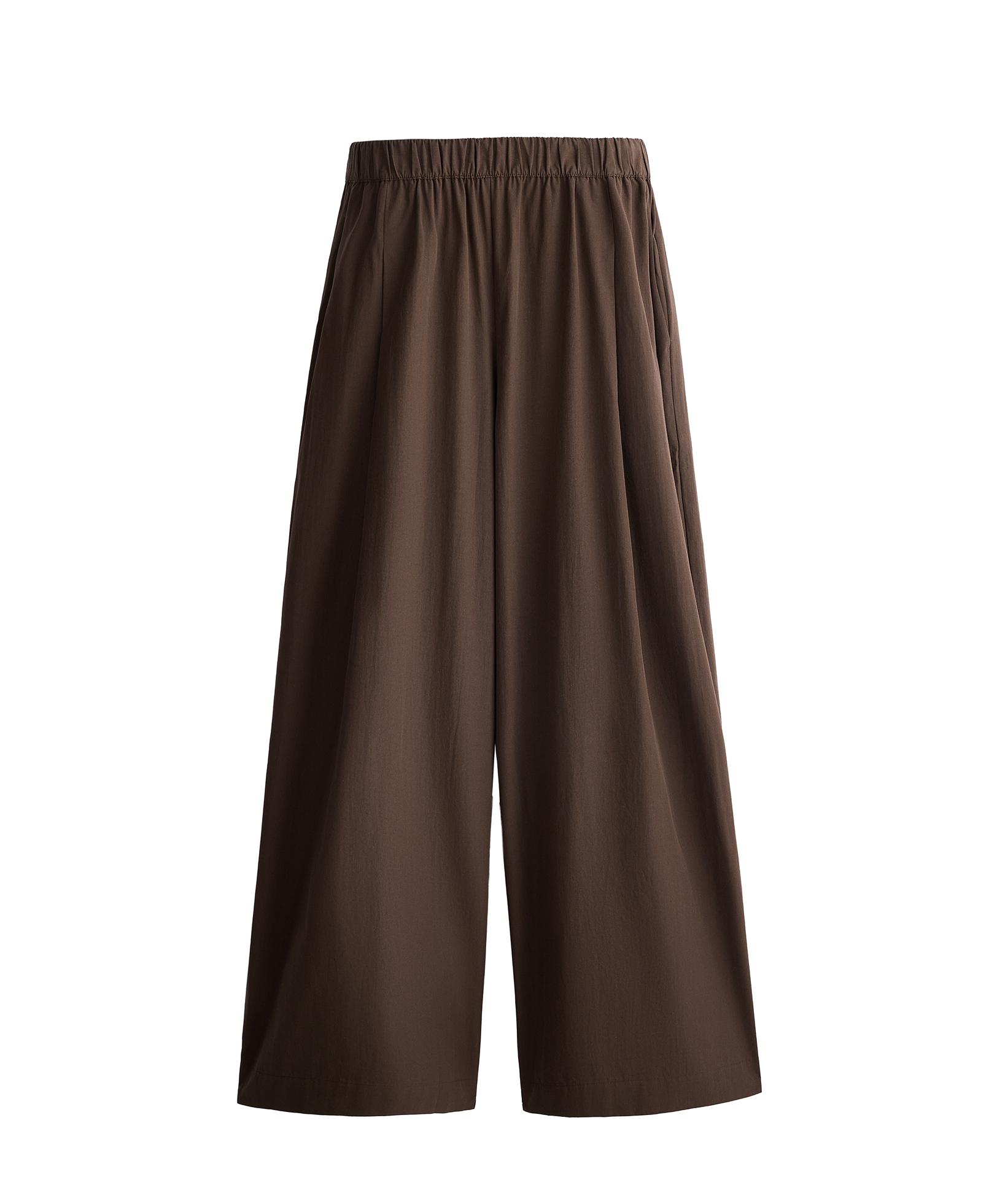 100% cotton poplin wide-leg trousers — DARK BROWN
