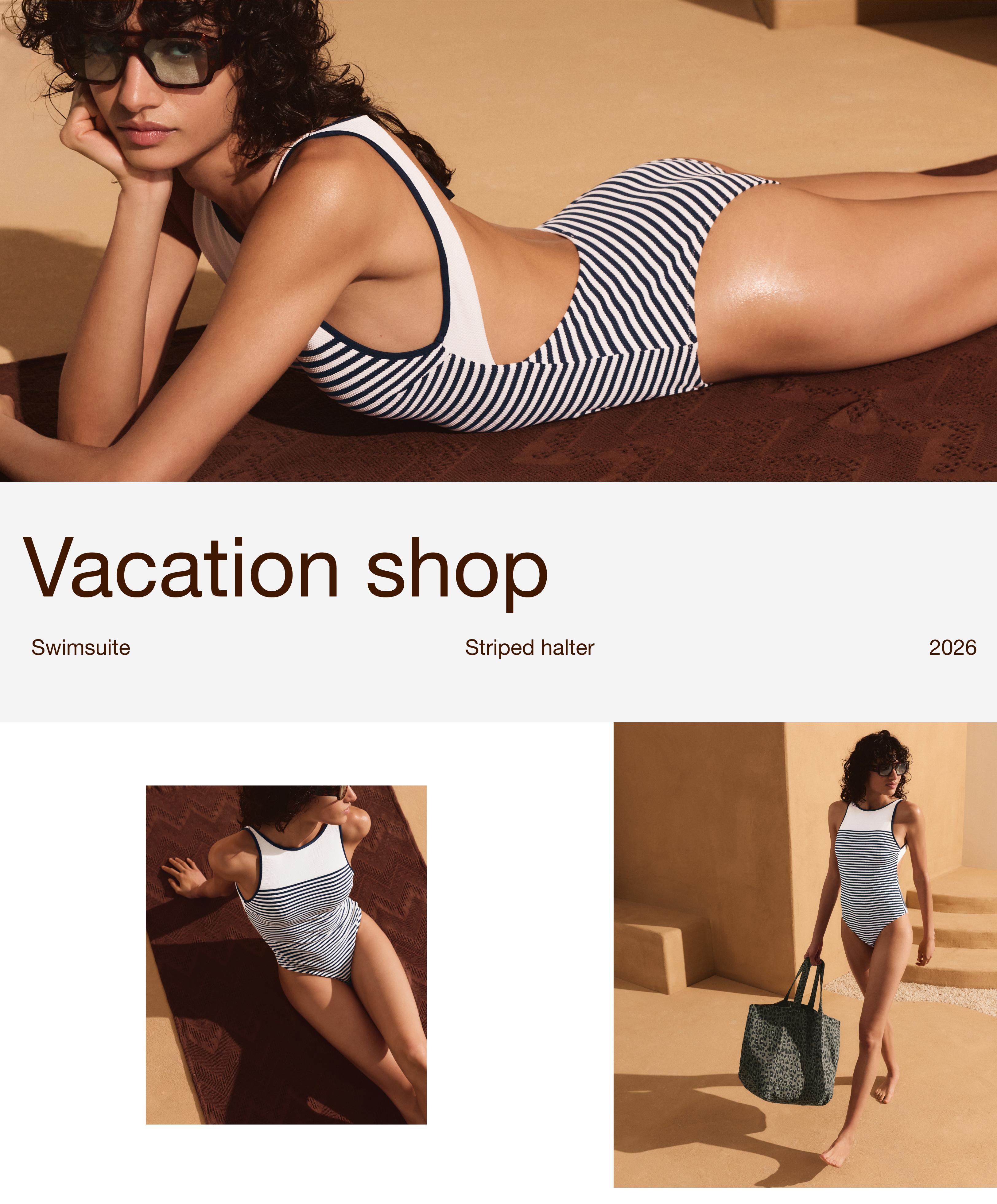 Striped halter swimsuit — PALE ECRU