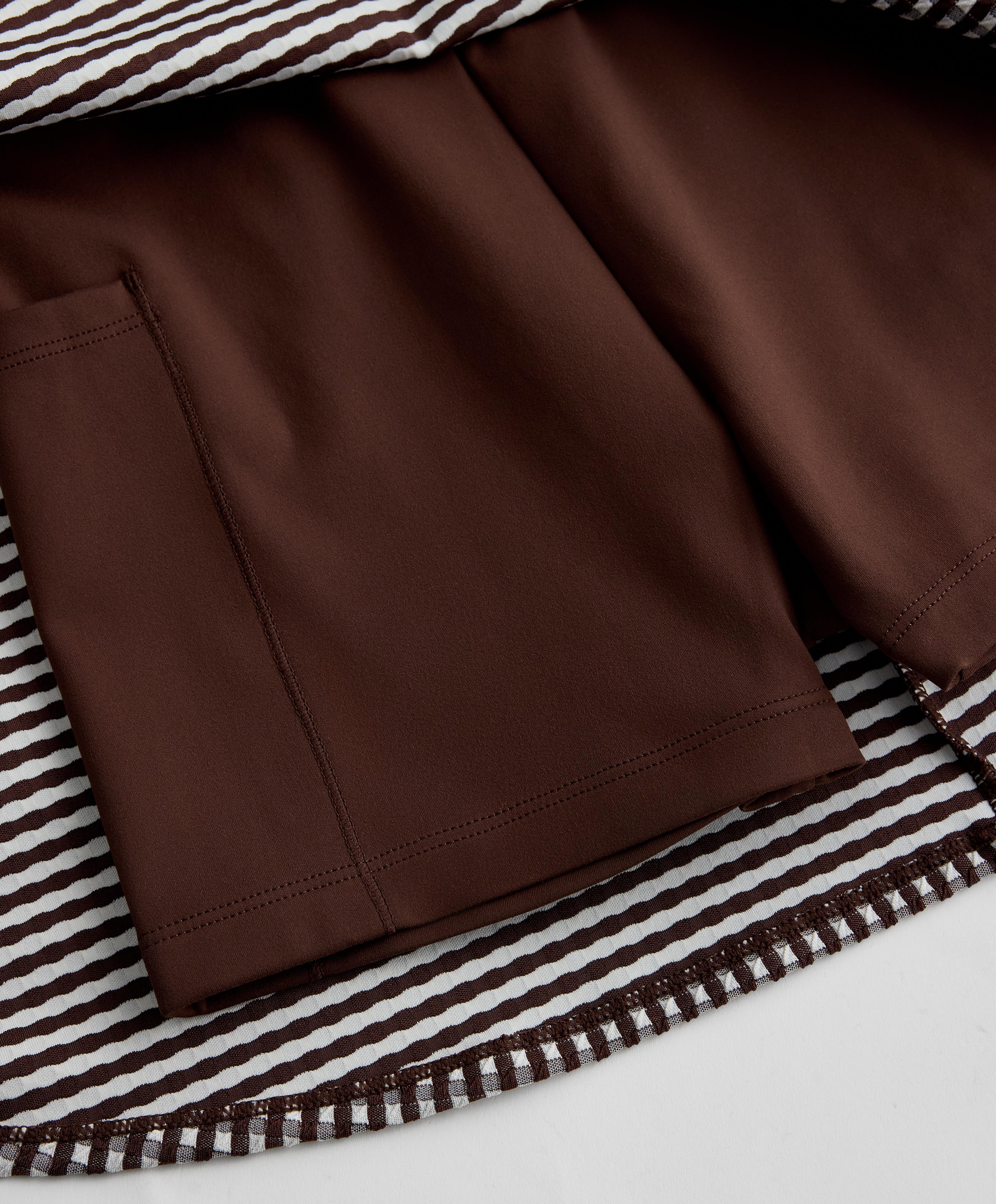 Comfortlux high-rise gingham mini skirt — DARK REDDISH‑BROWN