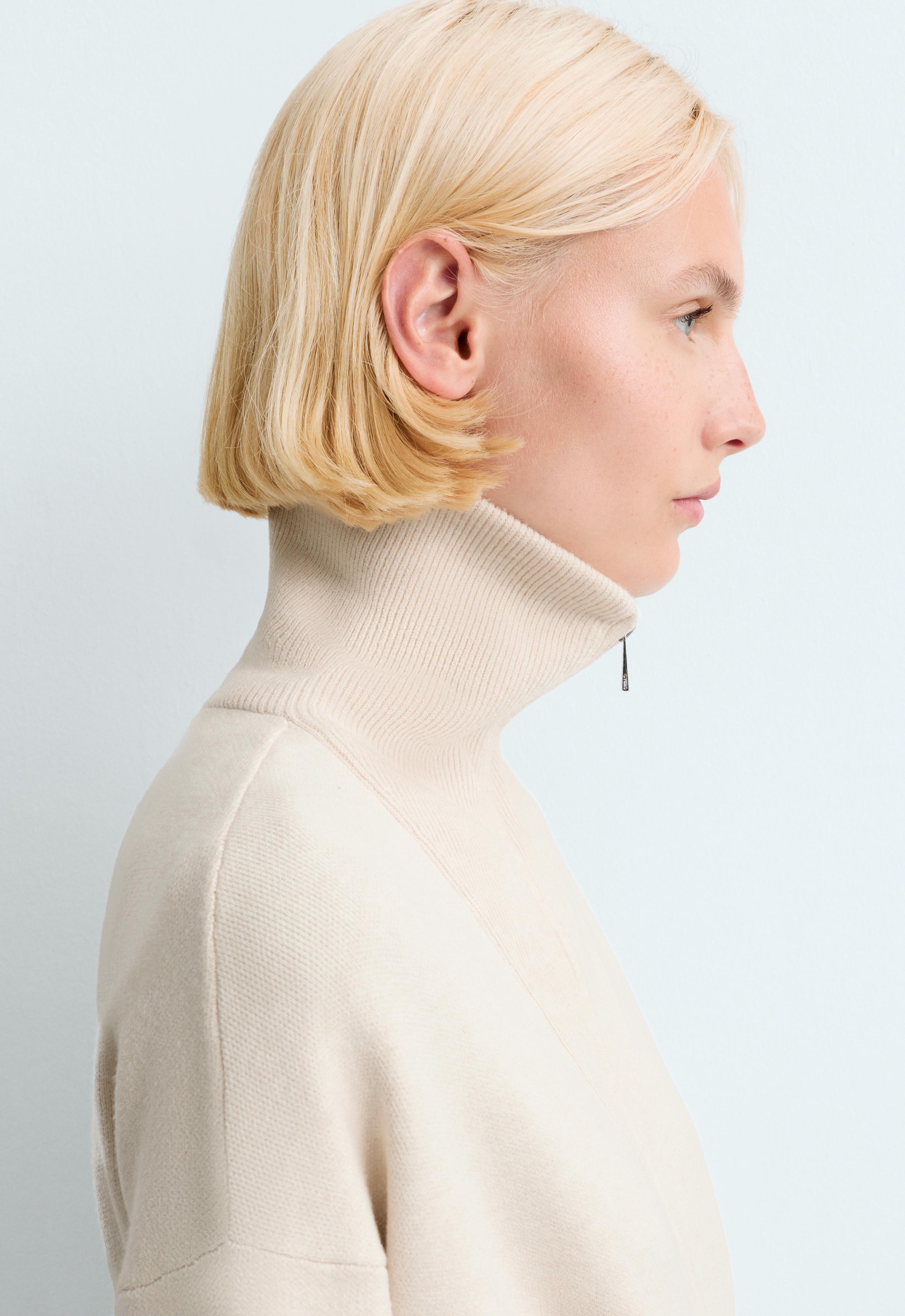 High-neck belted jacket — ECRU