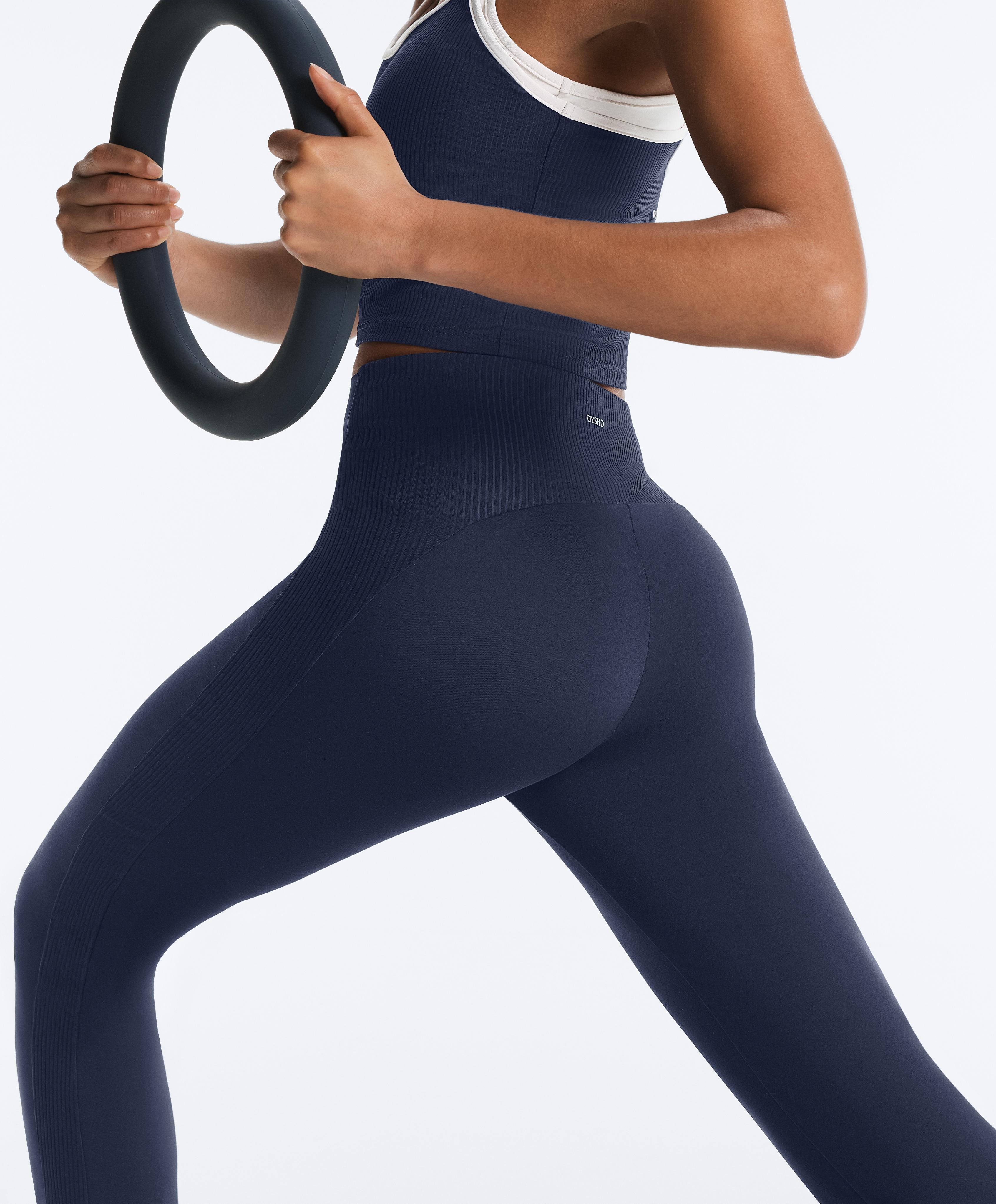 High-rise Comfortlux rib flare trousers — NAVY BLUE