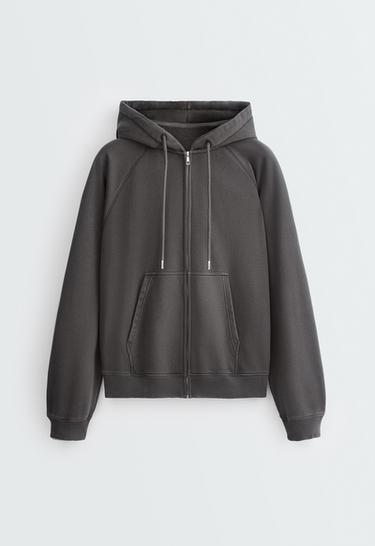 Fleece hooded sweatshirt in cotton blend with zip — DARK ANTHRACITE 6