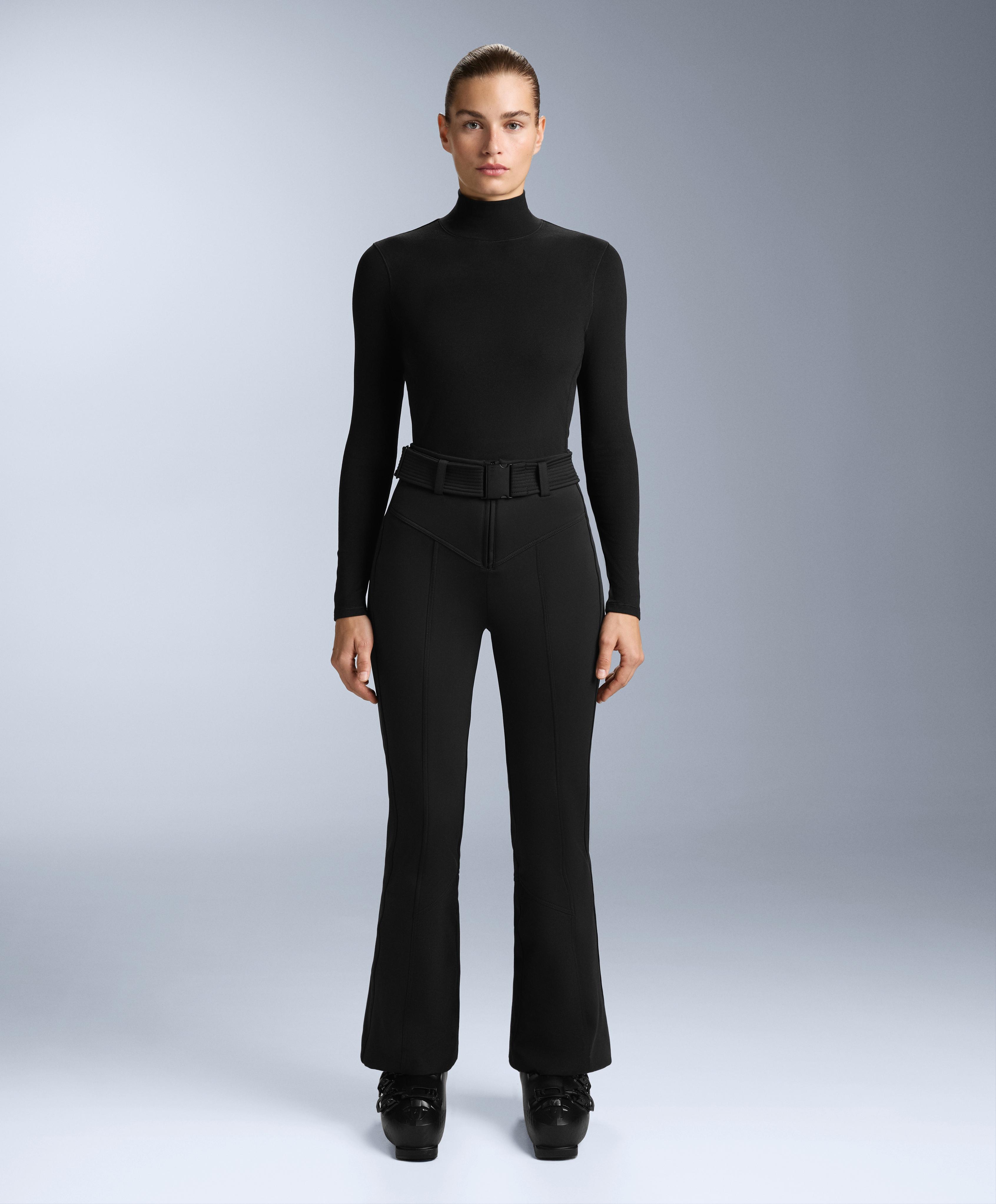 High-neck thermal base layer fleece top — BLACK