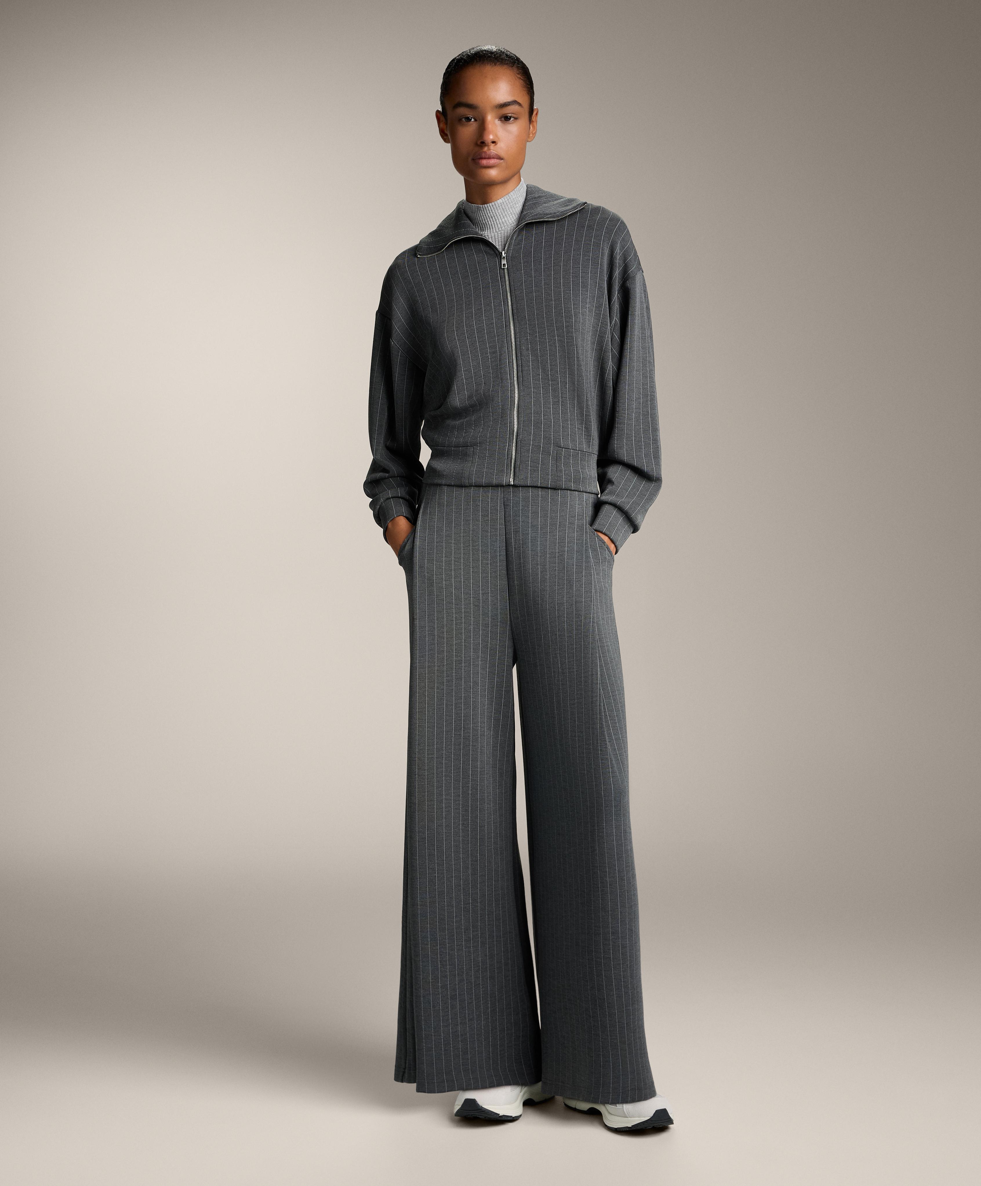 Wide leg striped trousers with soft touch modal