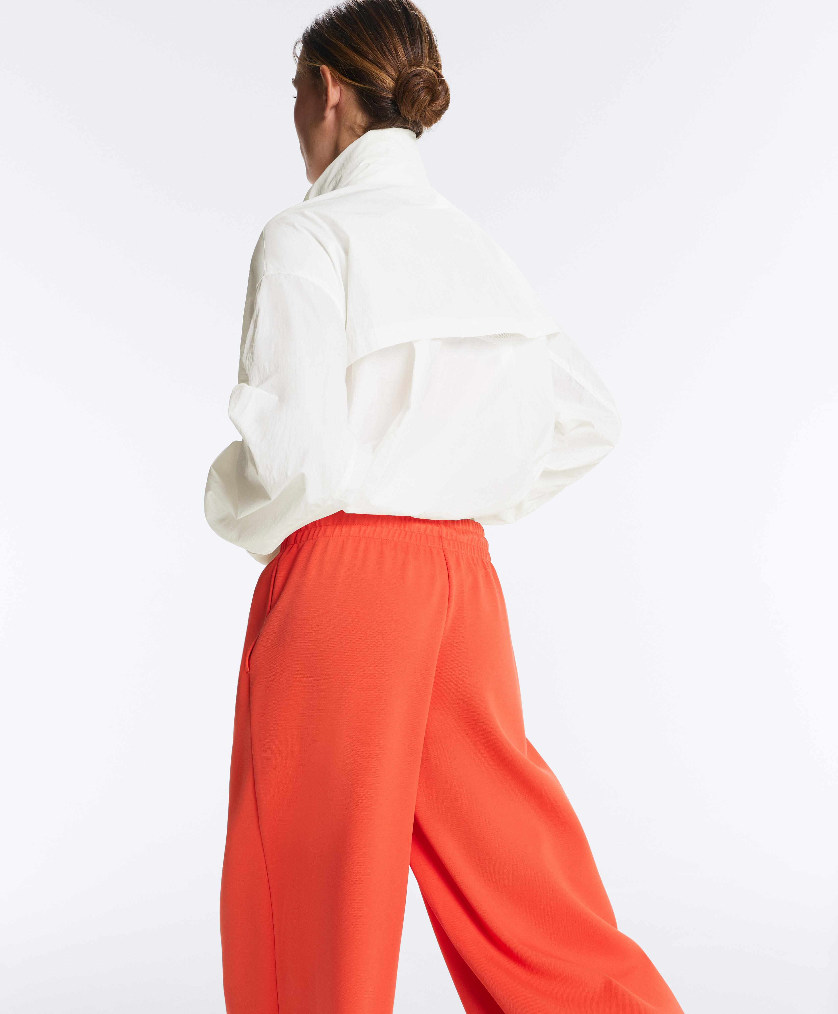 Piqué wide-leg broek met plooien en katoen