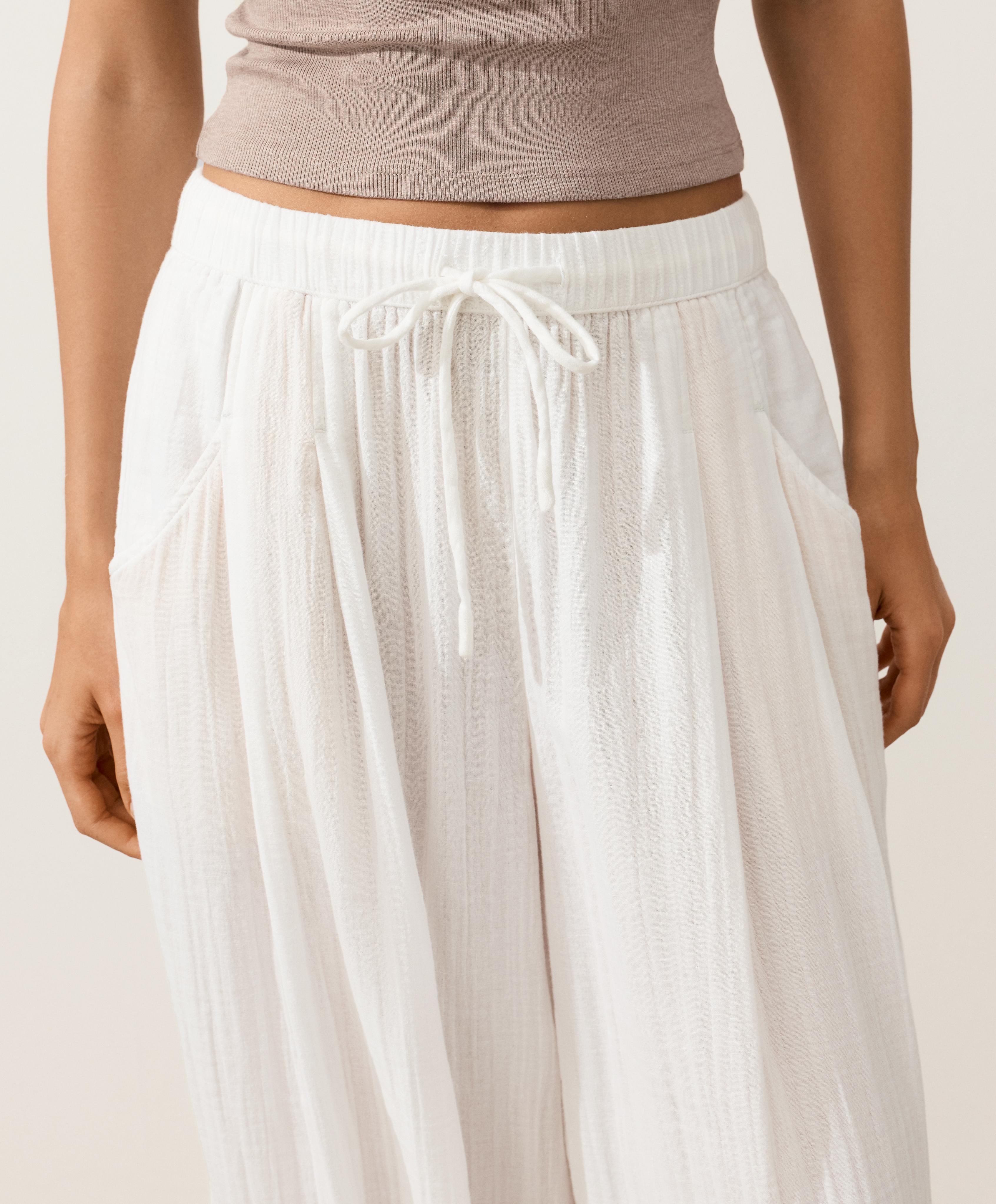 100% cotton gauze balloon trousers — WHITE