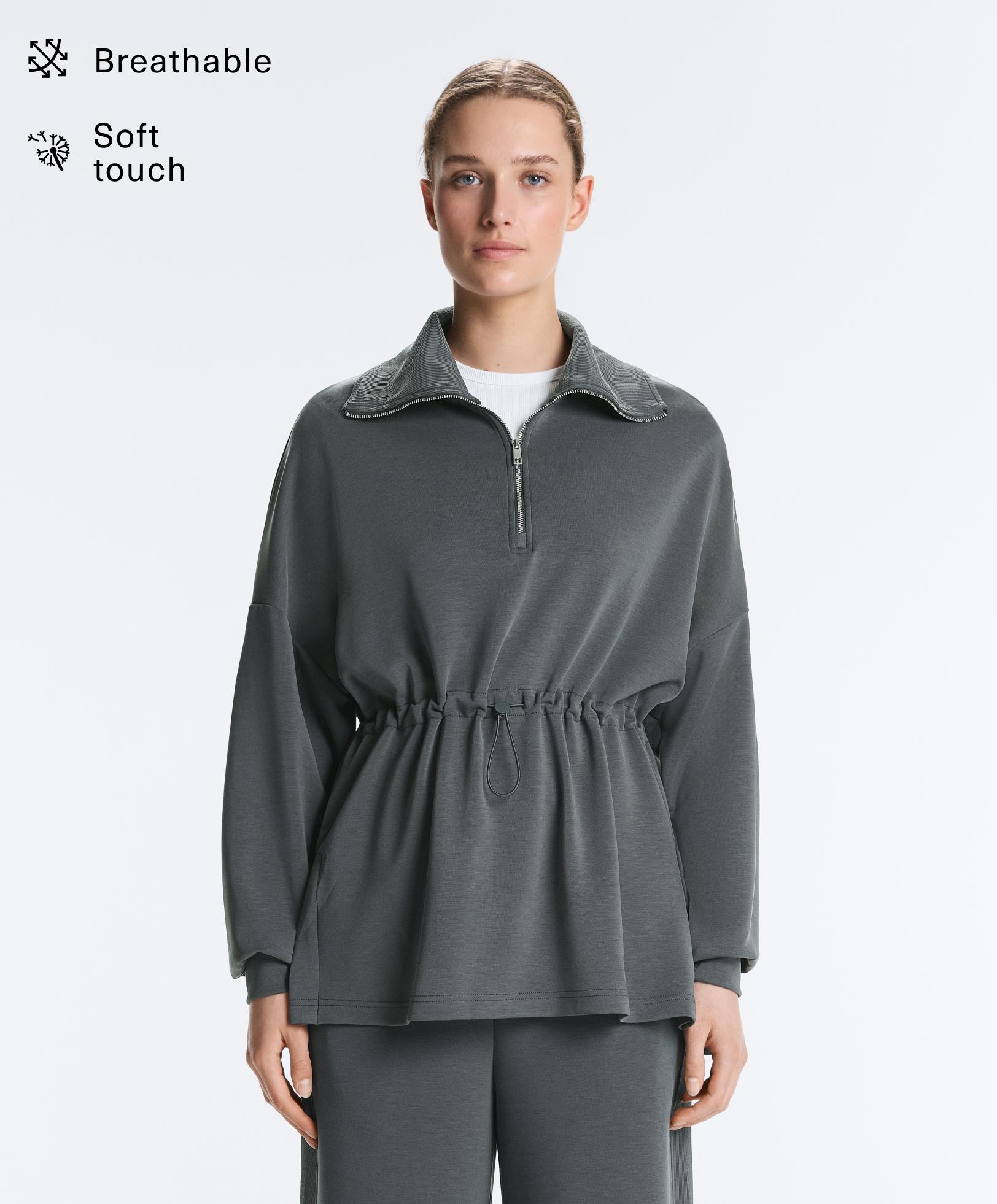 Sweatshirt mit halbem Reißverschluss und weichem Modal-Griff Sweatshirt mit halbem Reißverschluss und weichem Modal-Griff