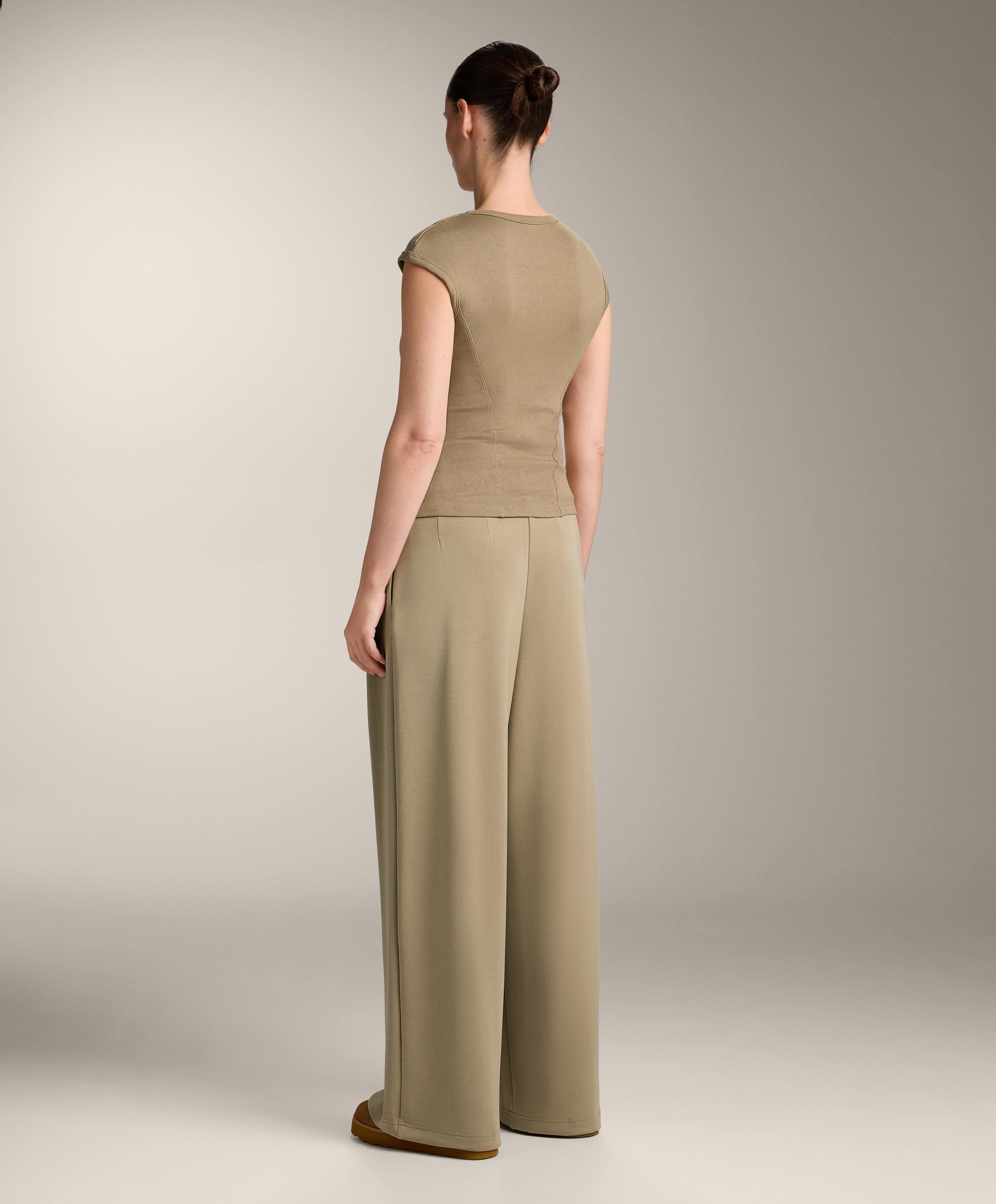 Short-sleeved rib top with cotton and modal — GREEN BEIGE