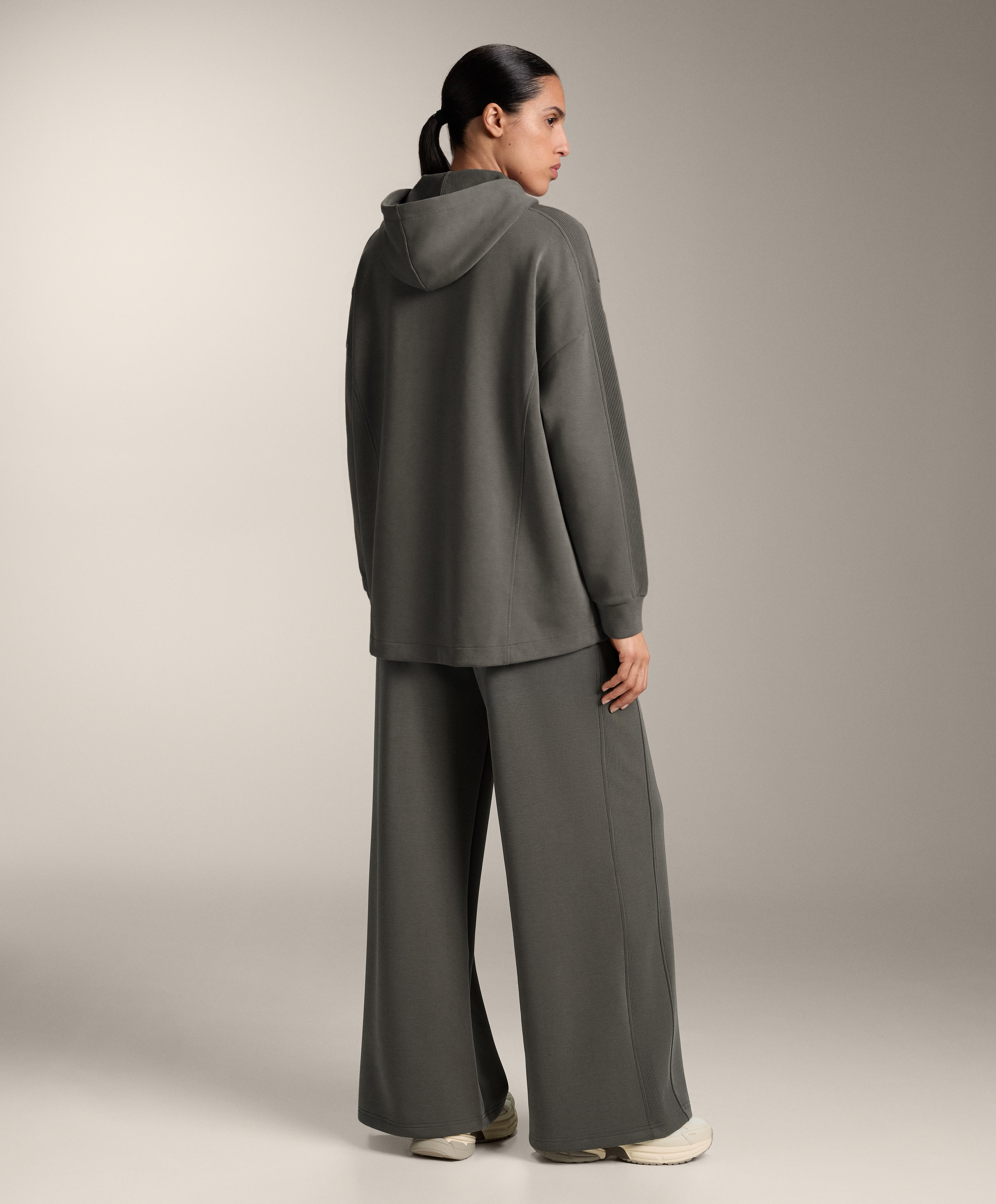 Wide-leg straight trousers with side rib and brushed modal — CHARCOAL GREY