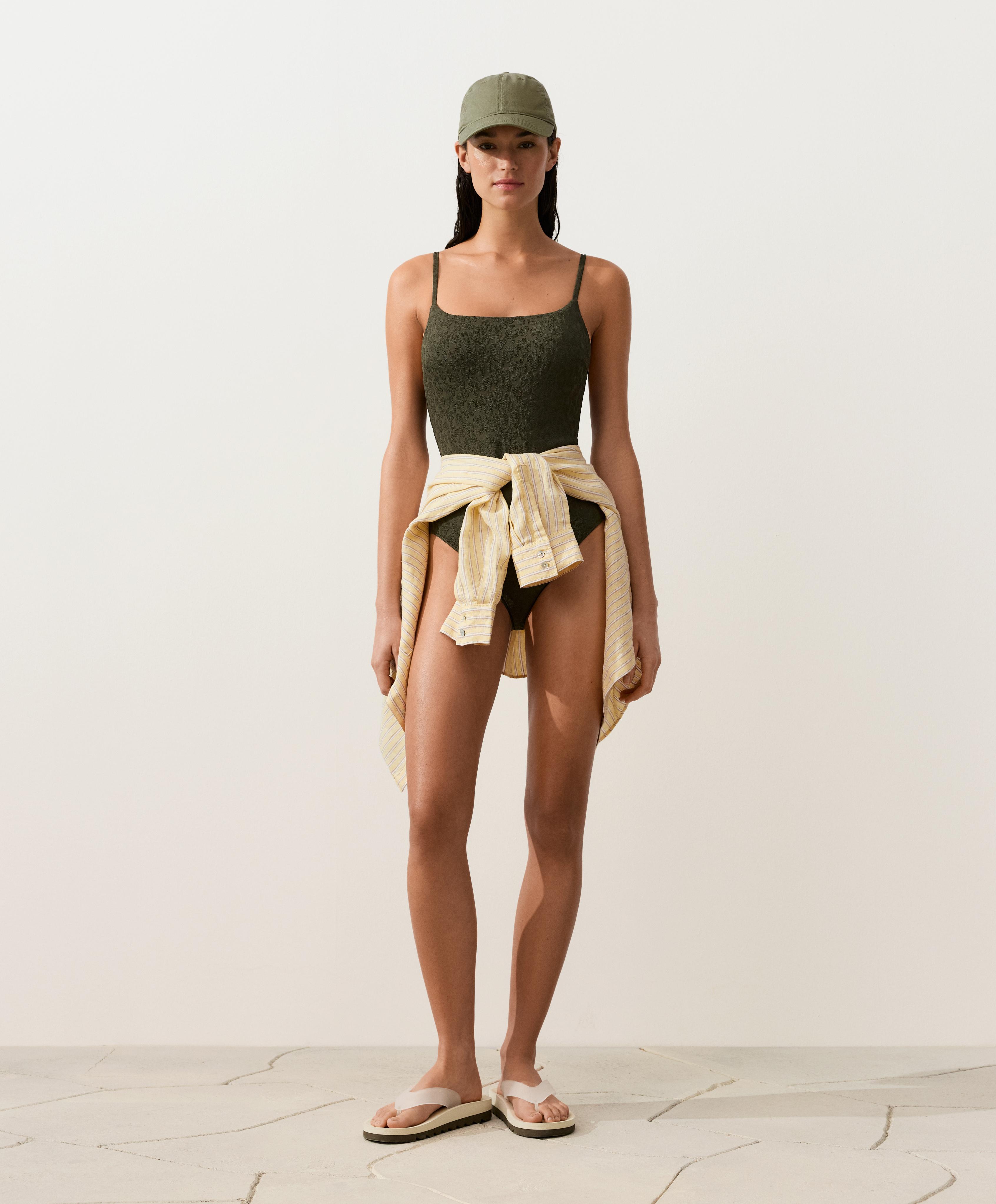 Textured leopard print swimsuit — DARK KHAKI