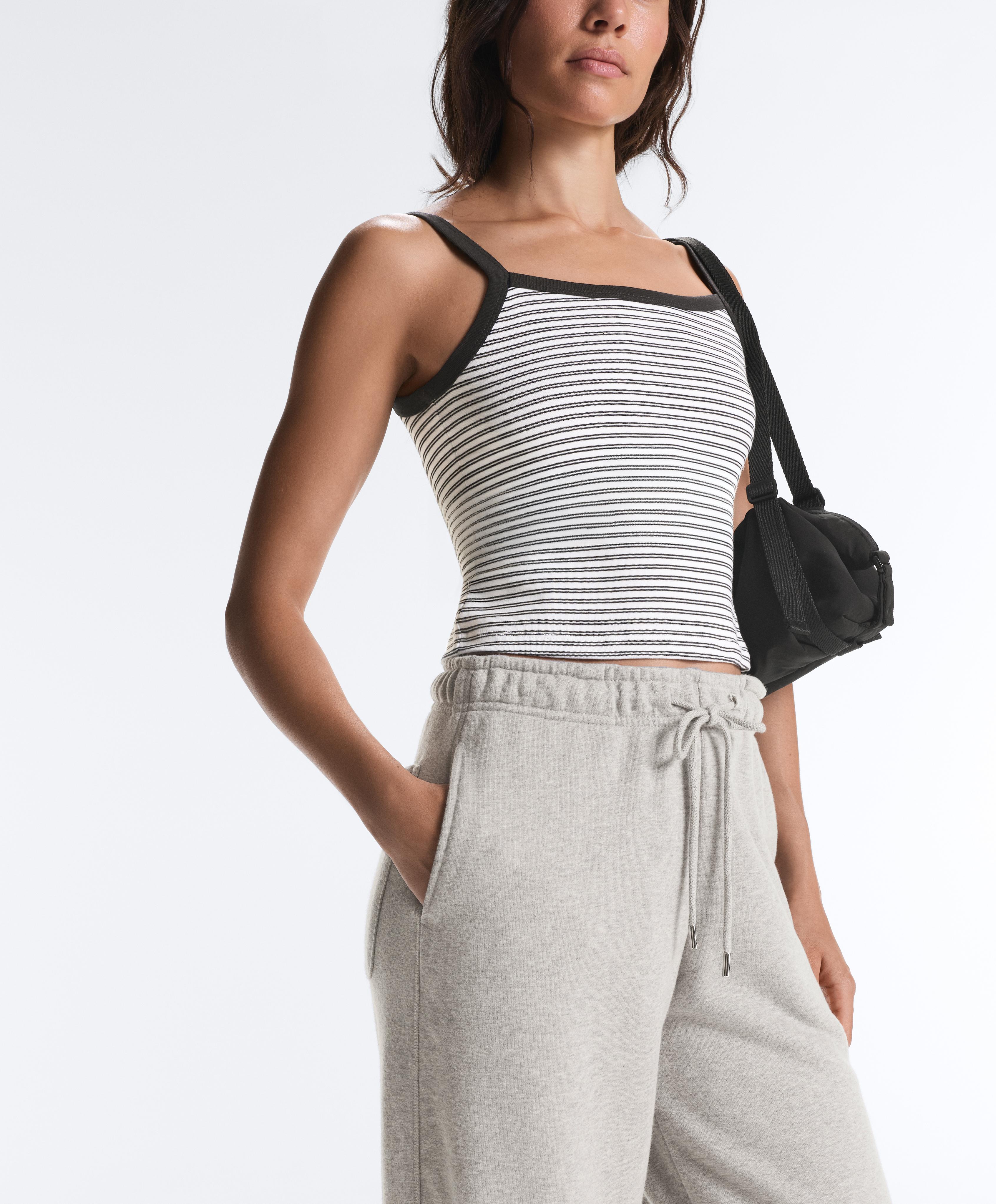 Adjustable straight-leg marl fleece trousers — MID-GREY MELANGE