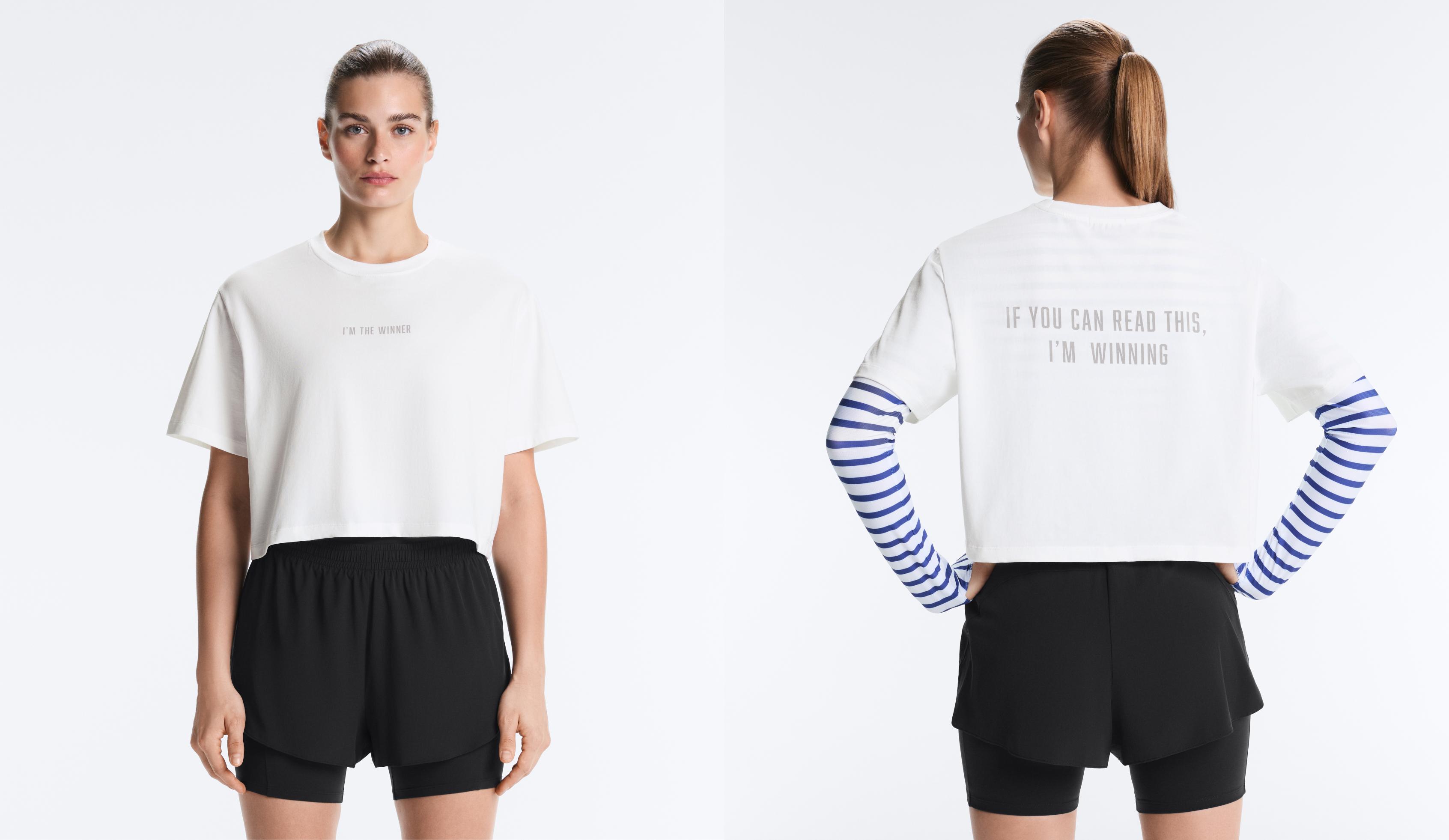 Boxy cropped cotton blend slogan T-shirt — WHITE 
