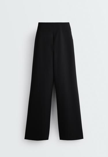 High rise wide-leg neoprene-effect trousers — BLACK 6
