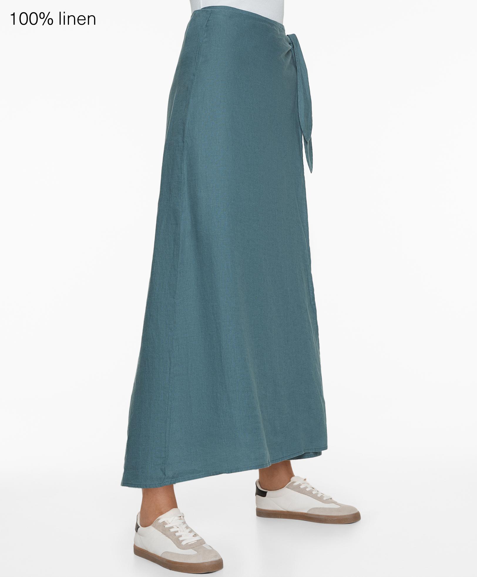 100% linen long crossover skirt