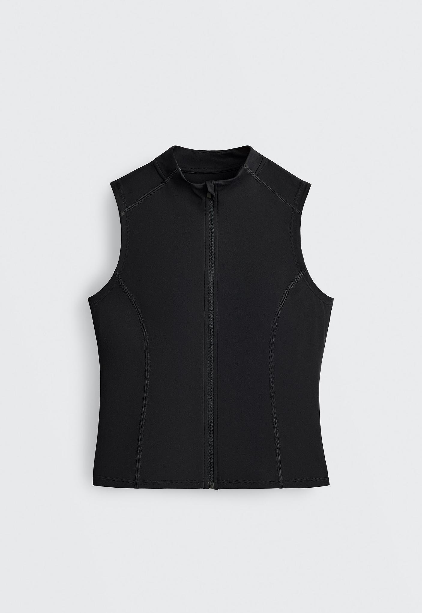 Sleeveless zip T-shirt — BLACK