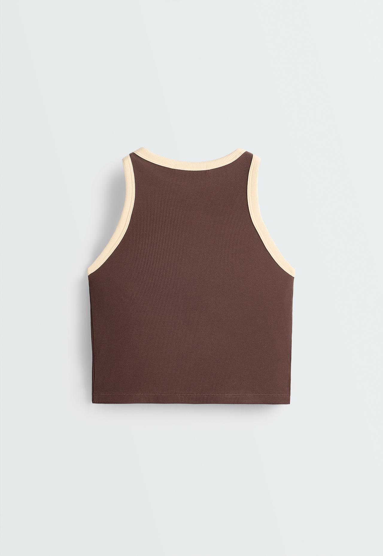 Colour-contrast rib modal blend long tank top — COCOA