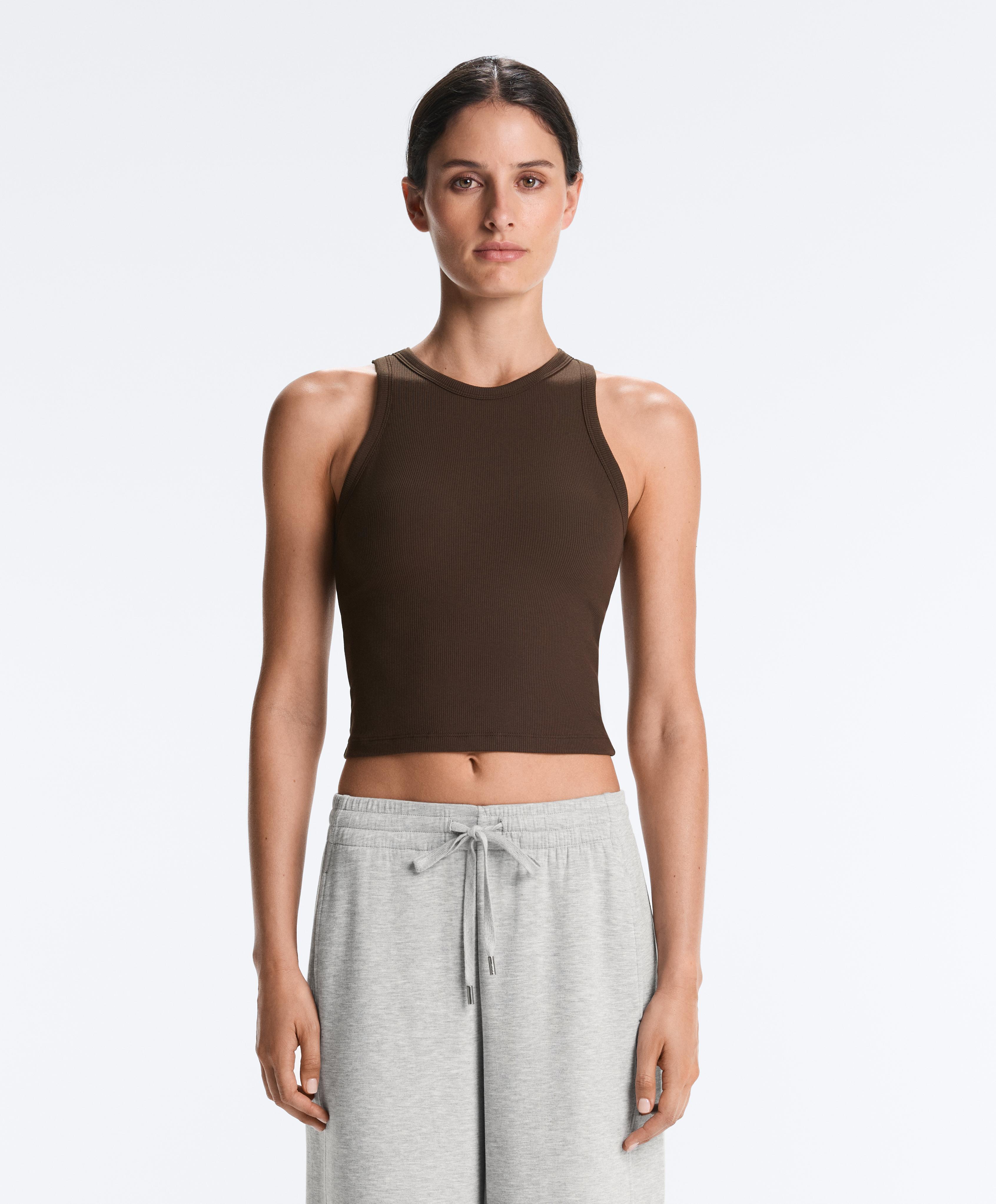 Rib modal blend long tank top — DARK BROWN