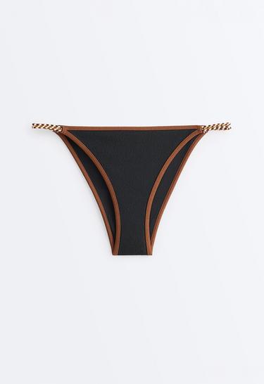Contrast braid medium-coverage bikini briefs — BLACK 7