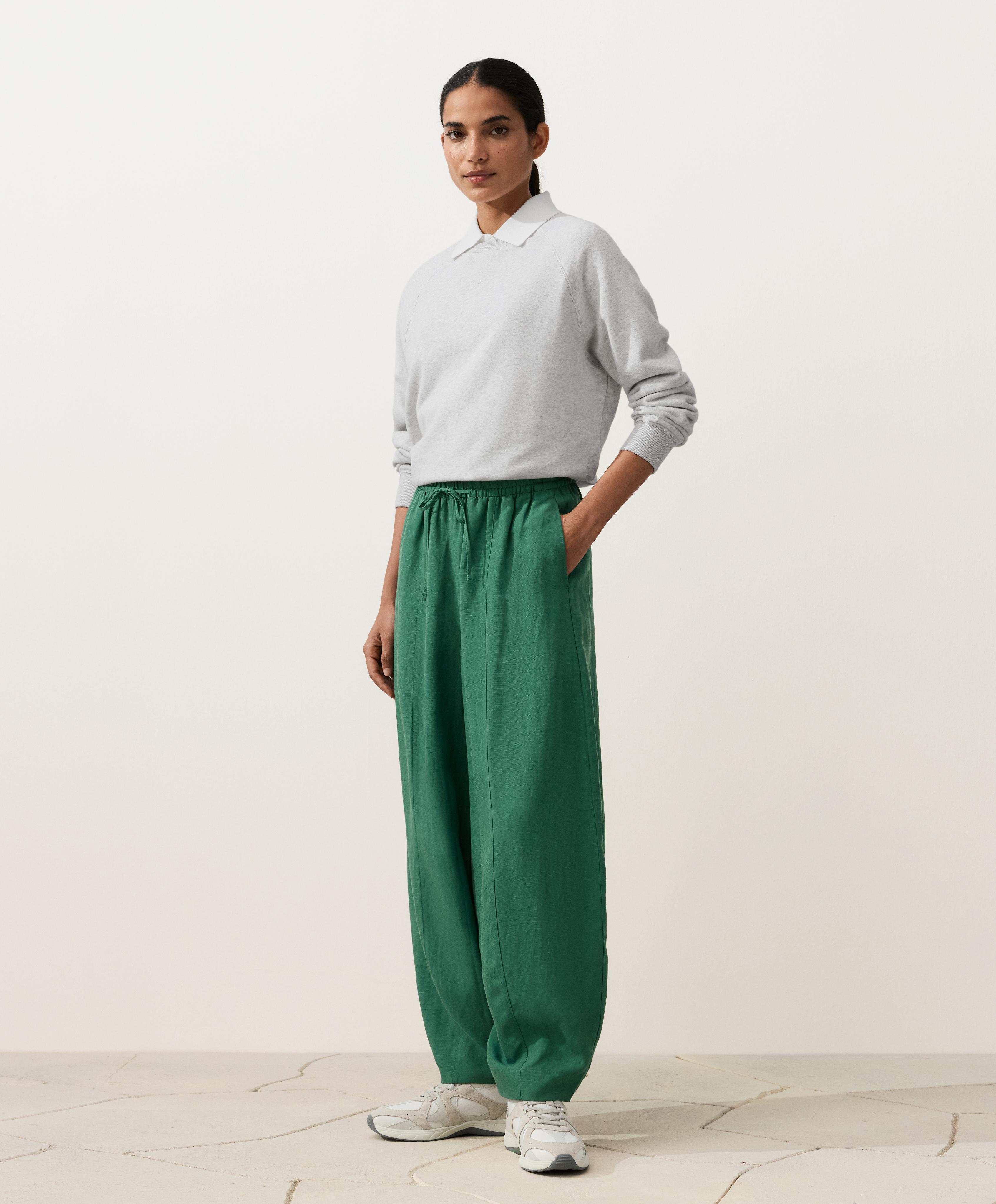 Balloon trousers lyocell blend and 24% linen with seams — EMERALD GREEN