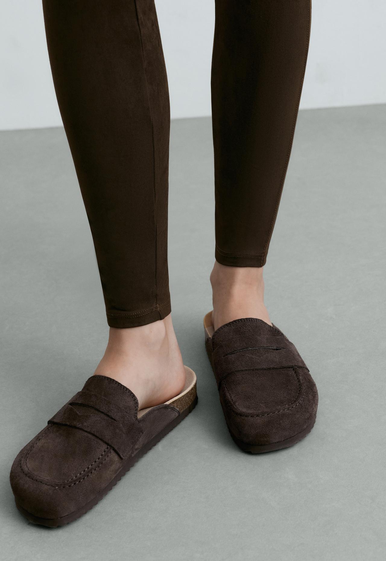 Suede-effect ankle-length leggings — Dark chocolate