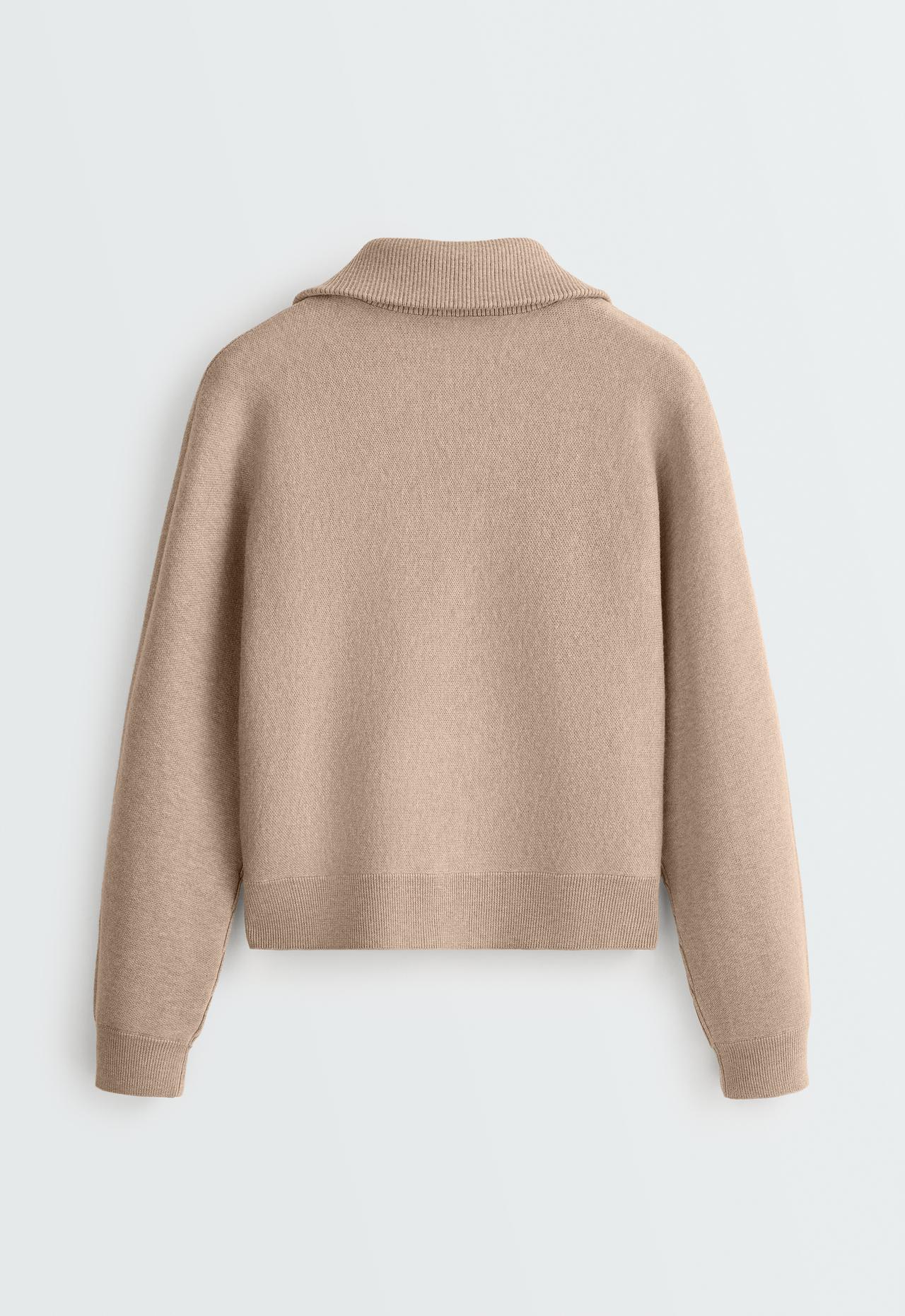 Half-zip knit jumper with piping — LIGHT MINK