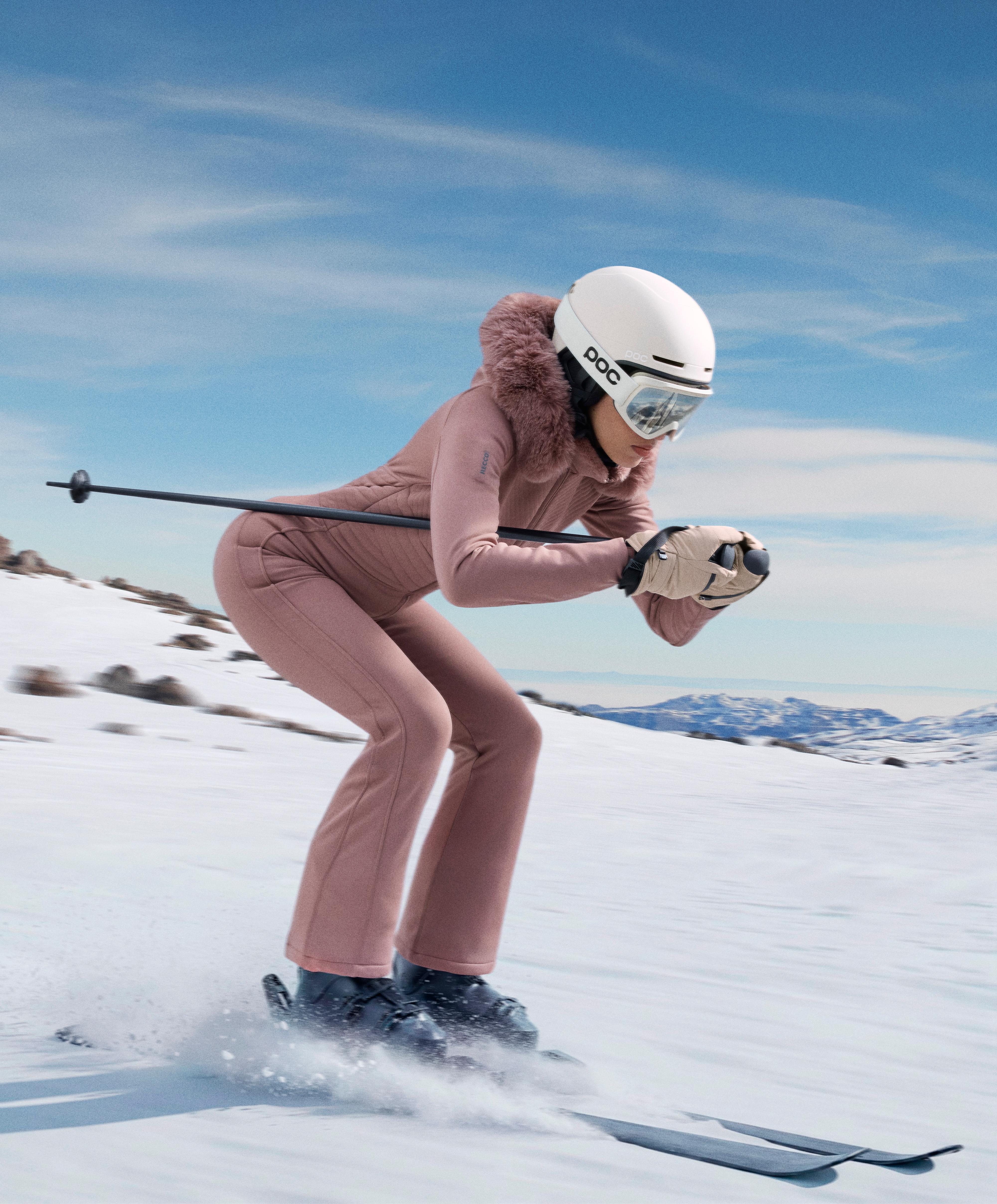 Water-resistant fitted stretch SKI jumpsuit — PINK-MAUVE