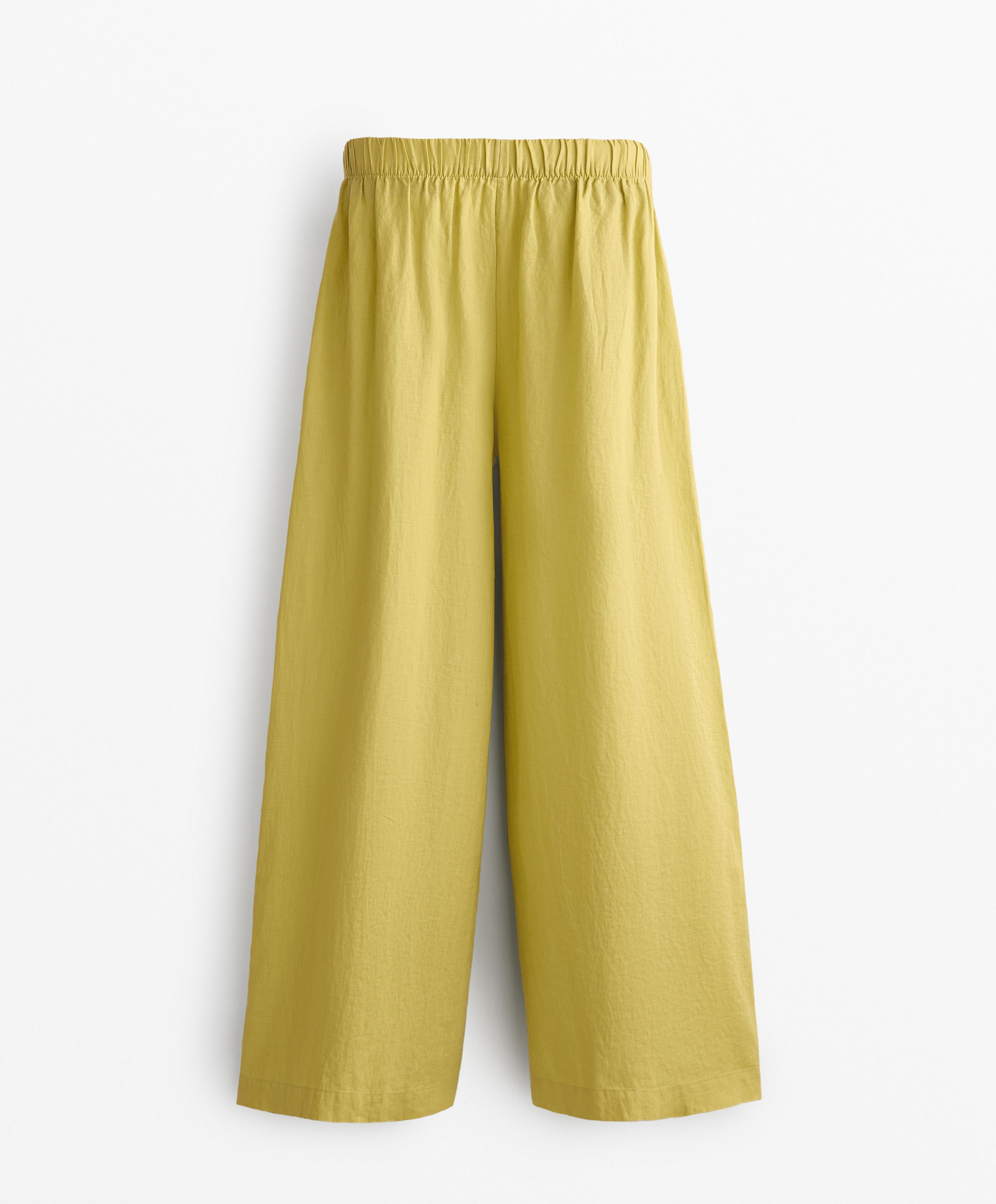 100% linen wide straight-leg trousers