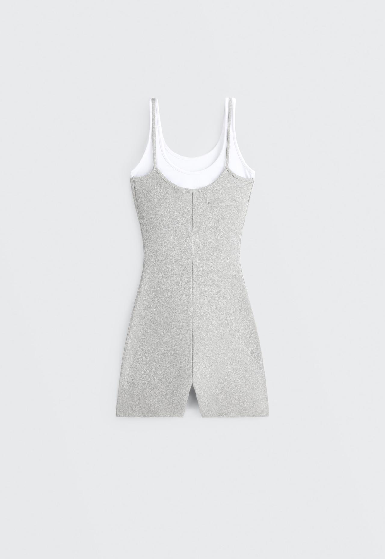 Comfortlux short jumpsuit with heathered overlay — GREY MELANGE
