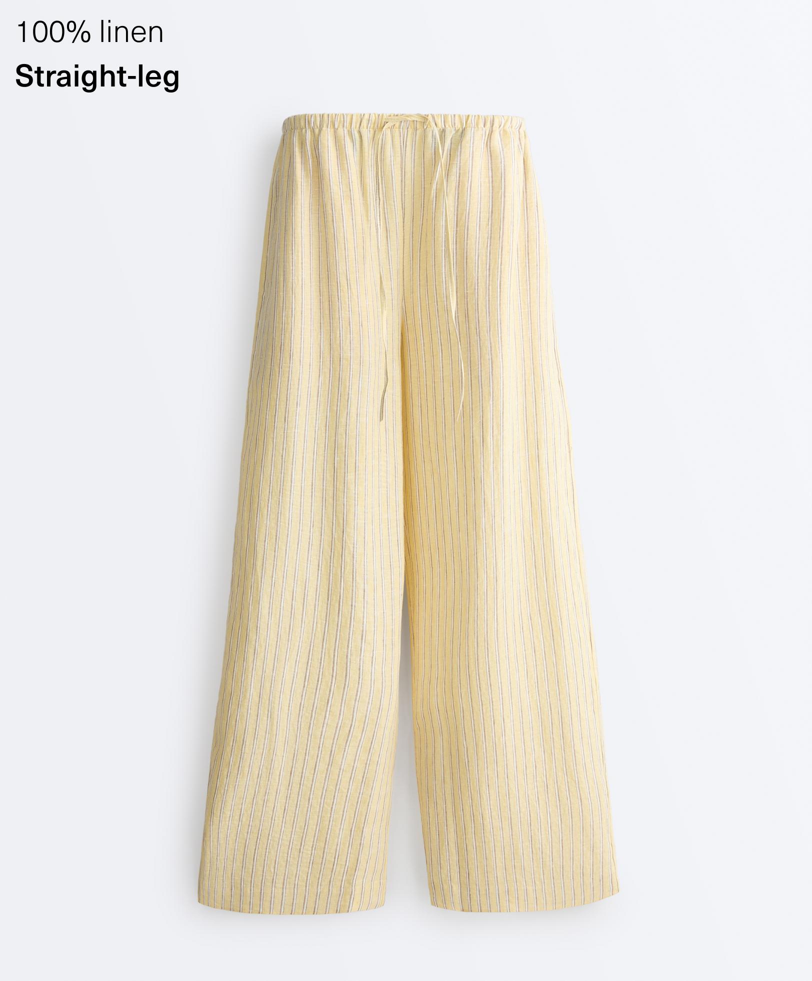 Pantalón recto 100% lino estampado rayas