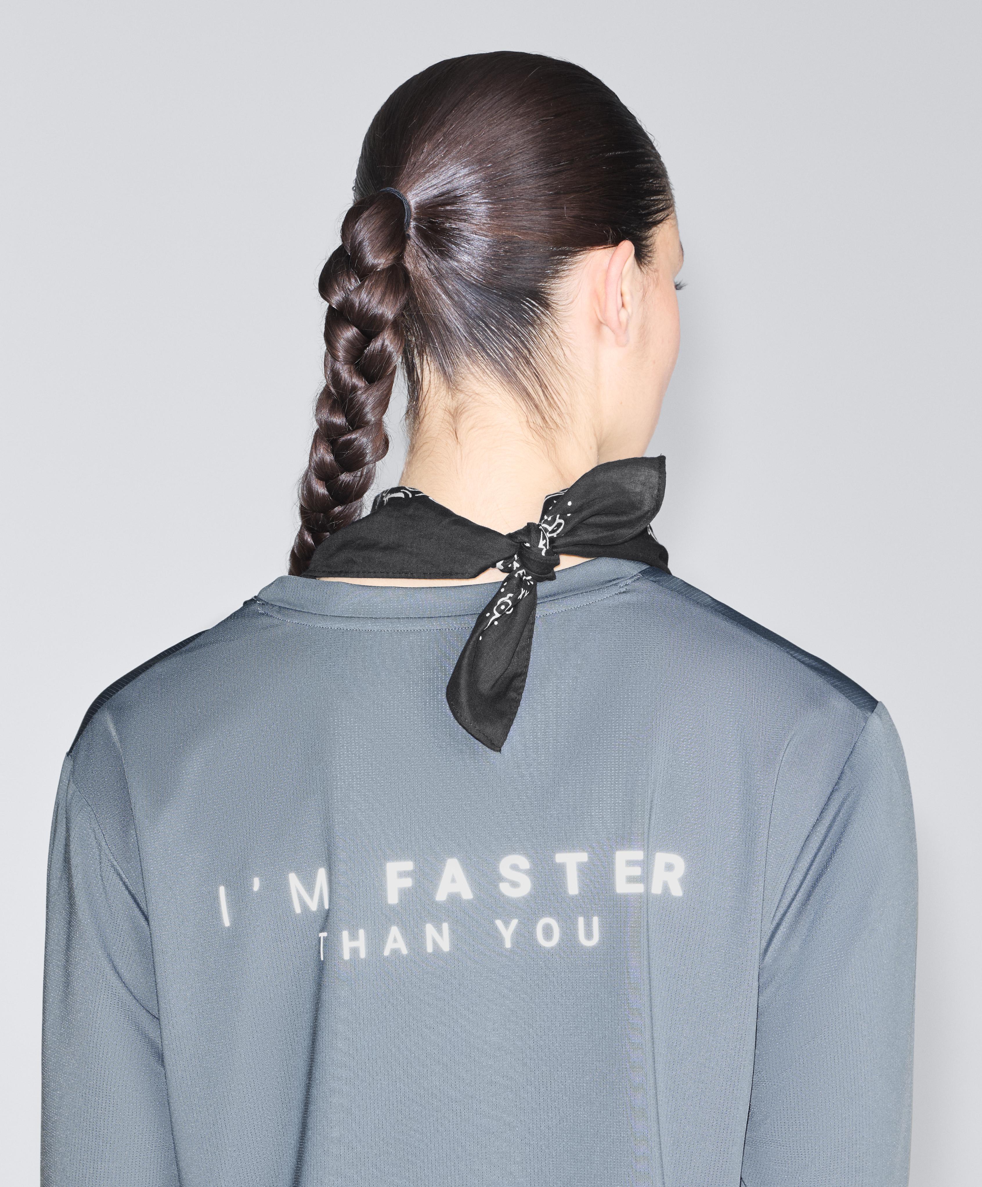 Long-sleeved technical T-shirt with text — MID GREY-BLUE