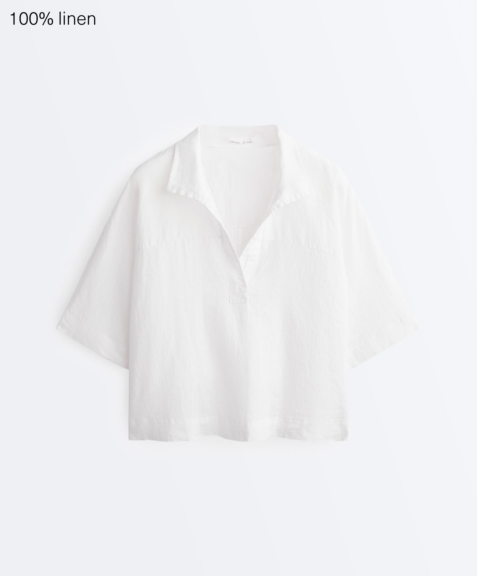 Oversized short sleeve 100% linen shirt — WHITE