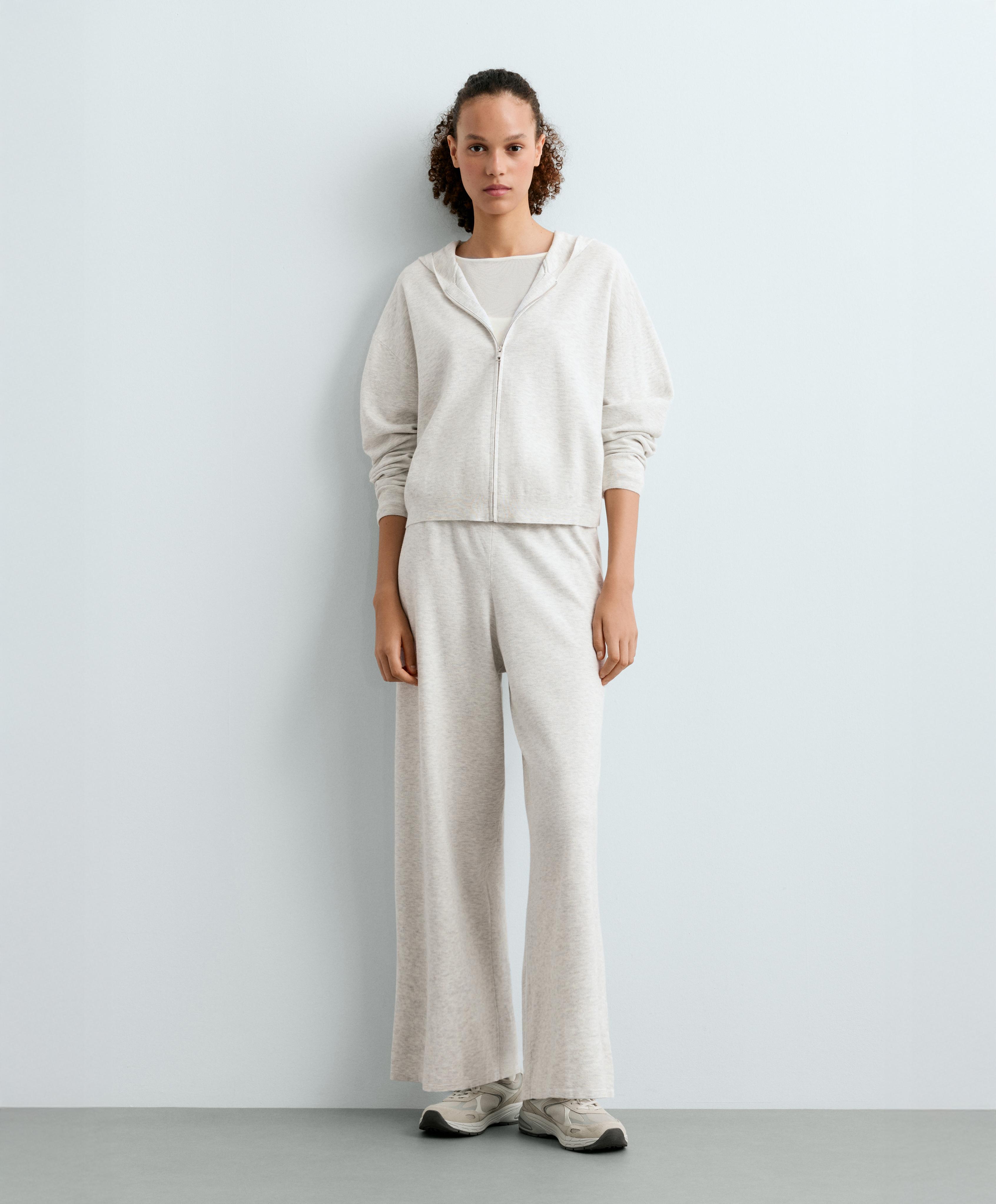 Knit hooded jacket — PALE GREY MELANGE