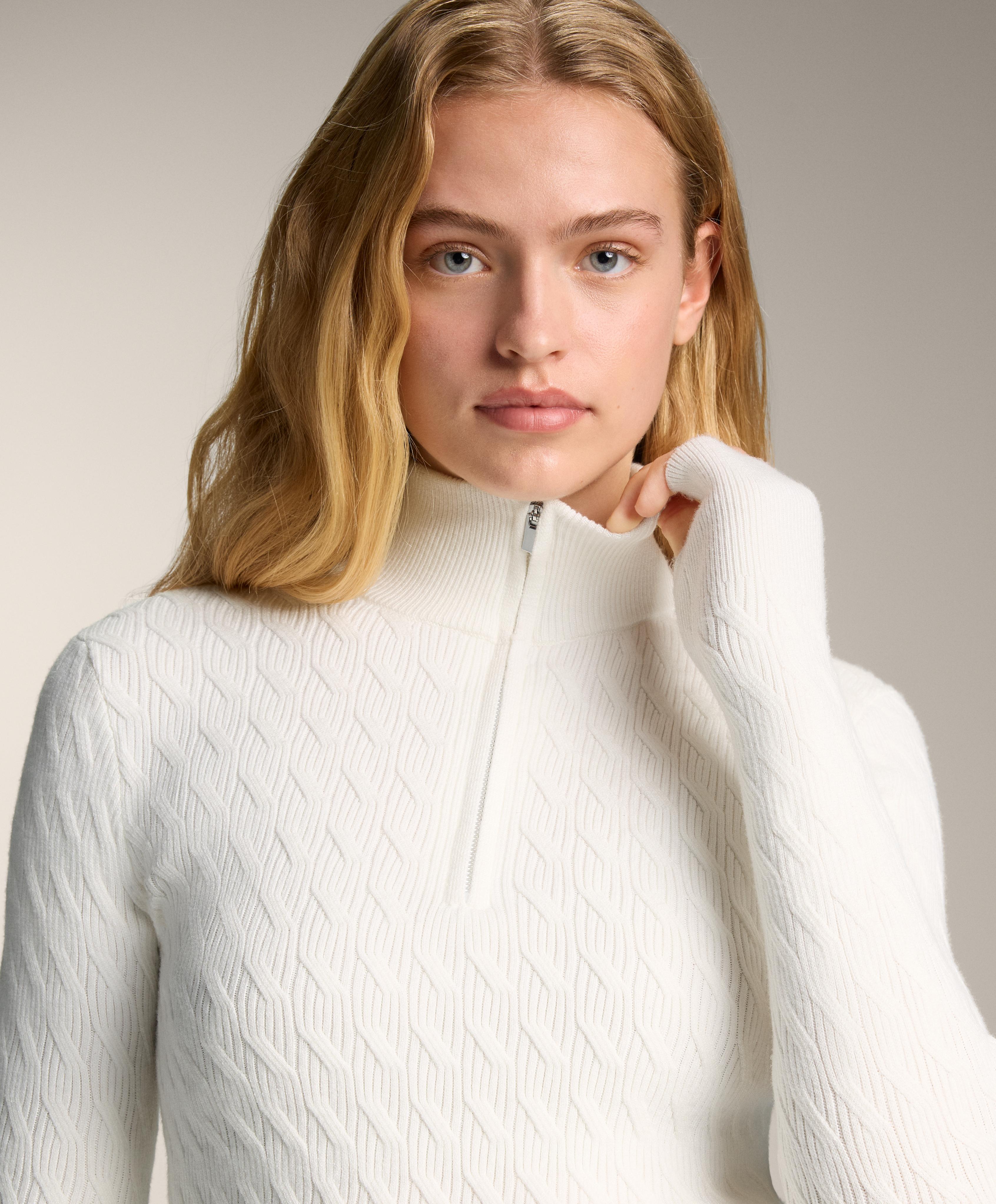 Jacquard knit thermal base layer T-shirt — WHITE