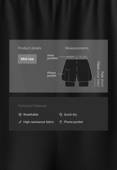 Technical mid rise 2-in-1 shorts — BLACK 2