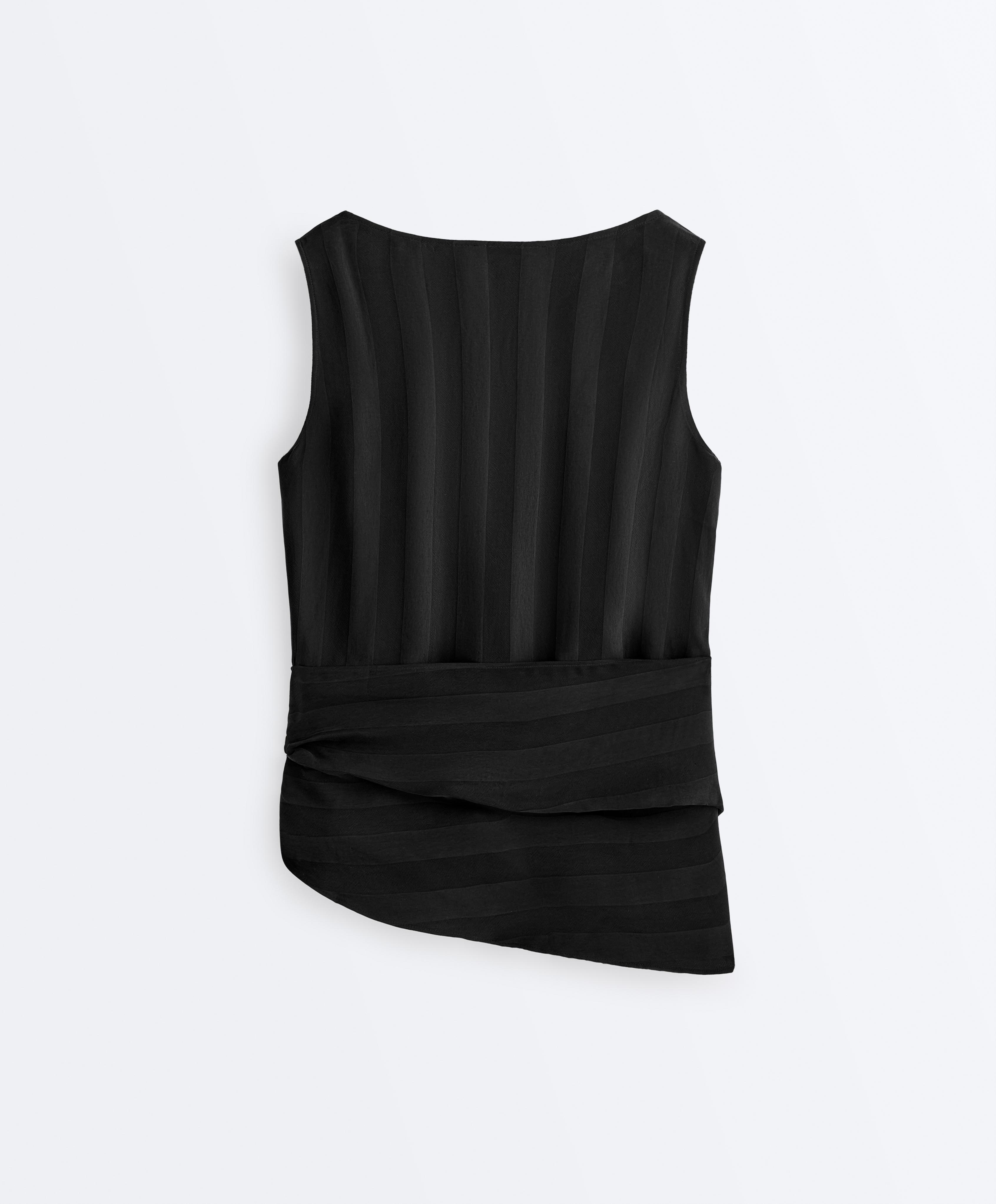 100% cupro sleeveless top with scarf — BLACK