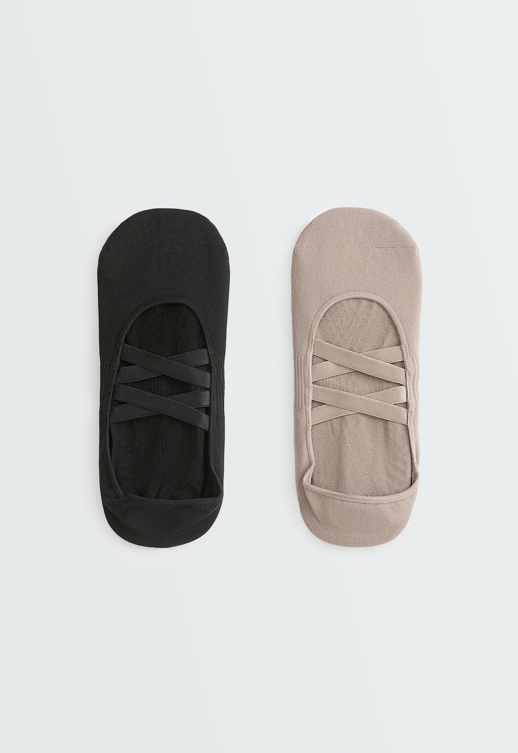 2 pairs of invisible polyamide blend yoga and Pilates socks with double straps