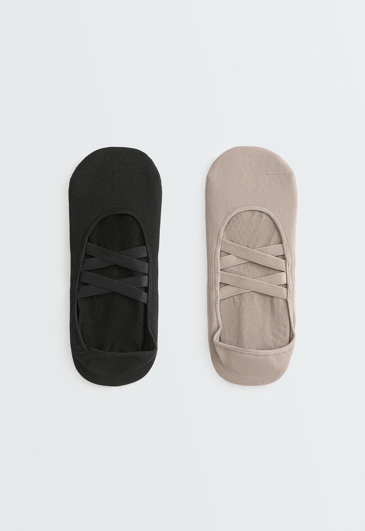 2 pairs of invisible polyamide blend yoga and Pilates socks with double straps — TAUPE                   