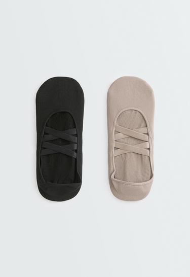 2 pairs of invisible polyamide blend yoga and Pilates socks with double straps — TAUPE                    1