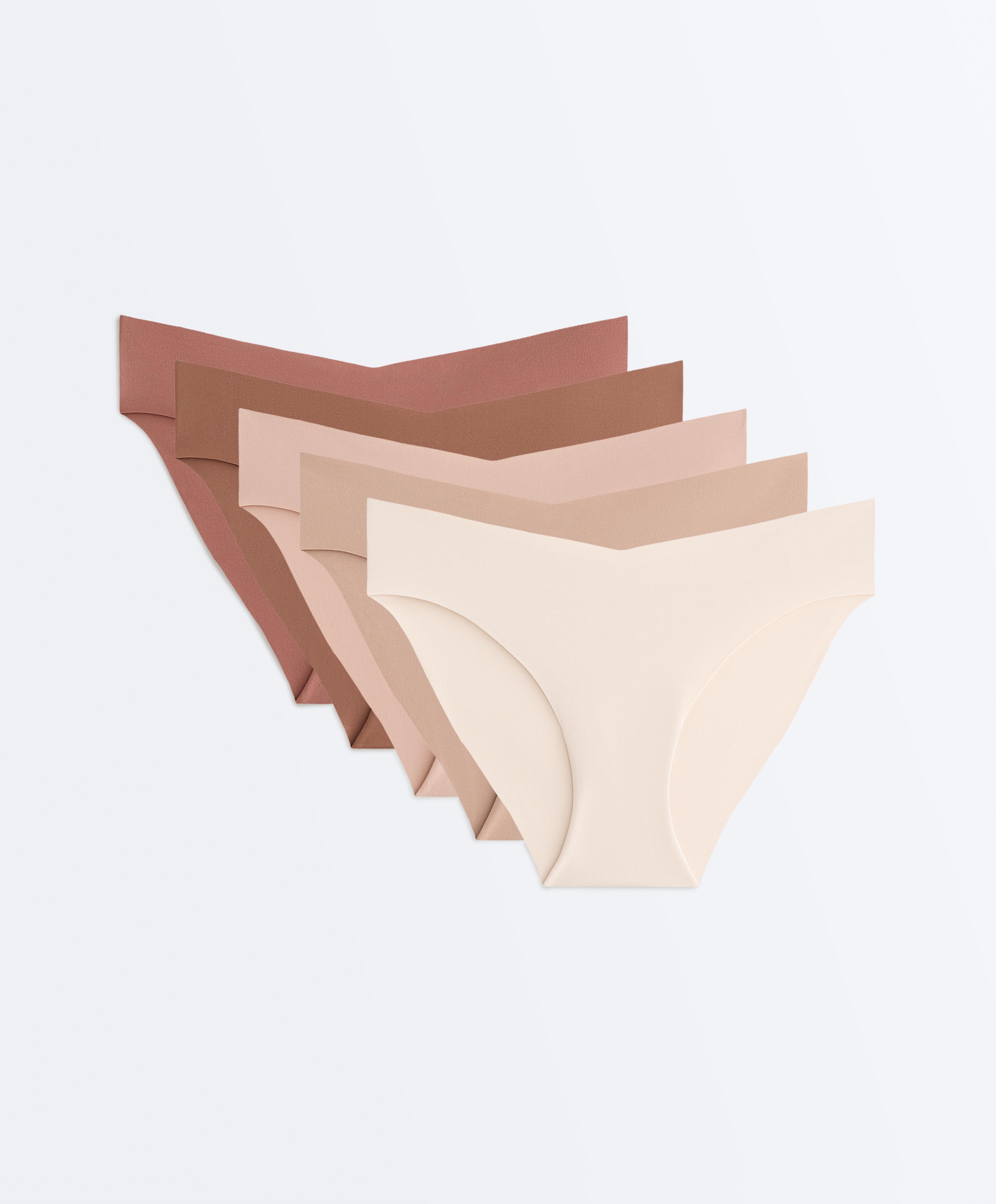 5 invisible polyamide blend classic V-cut briefs — BEIGE