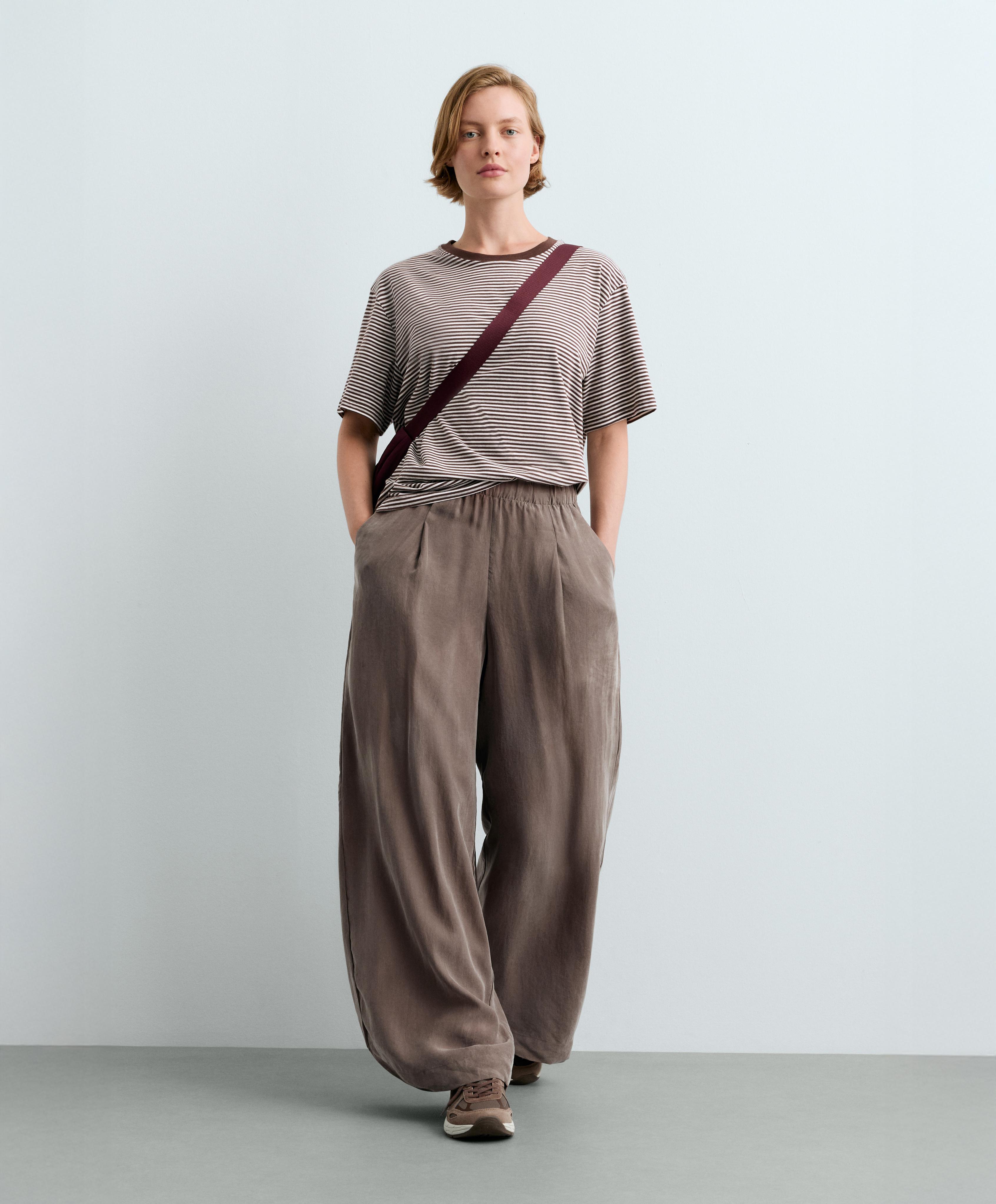 100% lyocell wide-leg trousers — DARK MINK