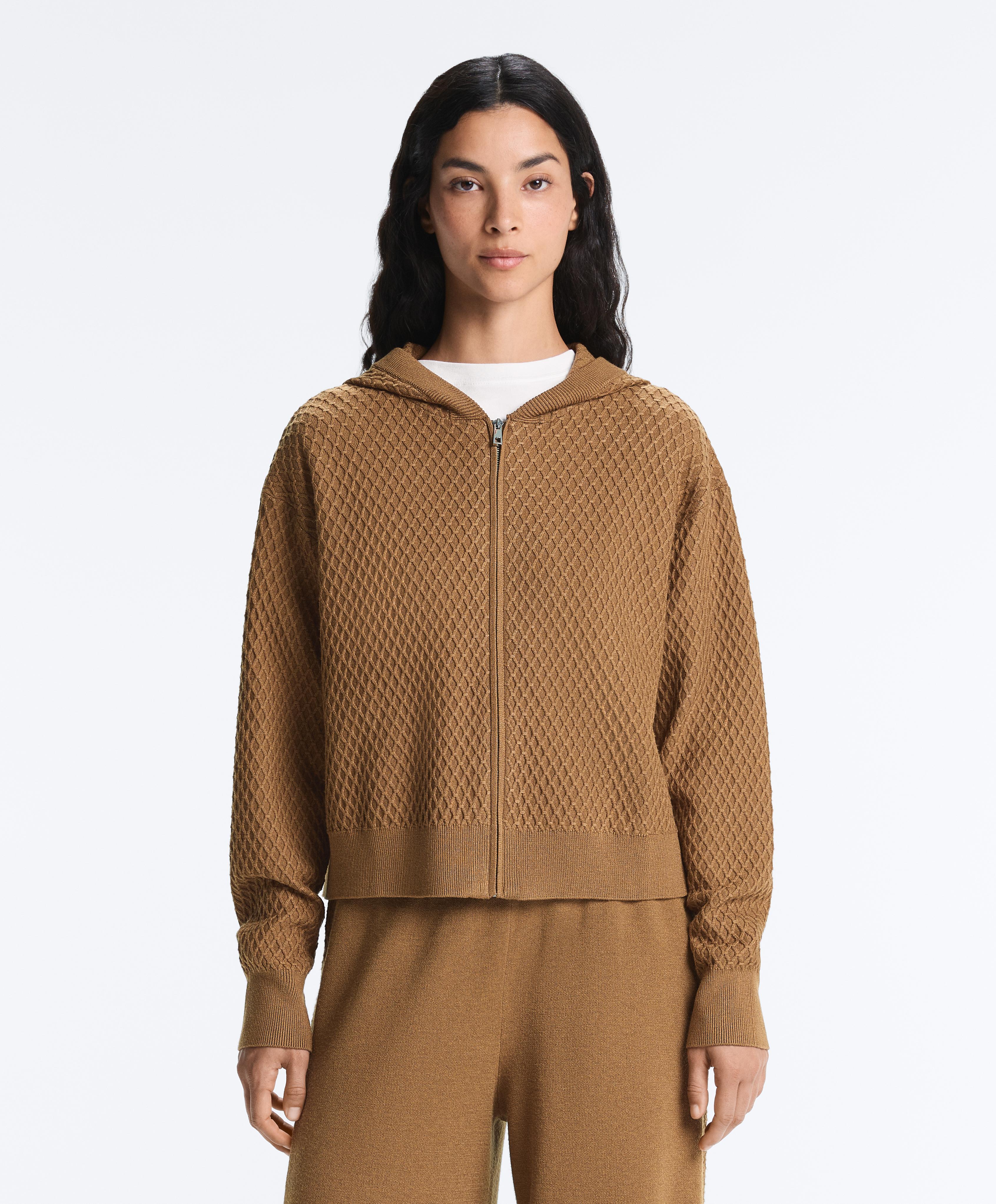Structured knit hooded jacket — COPPER